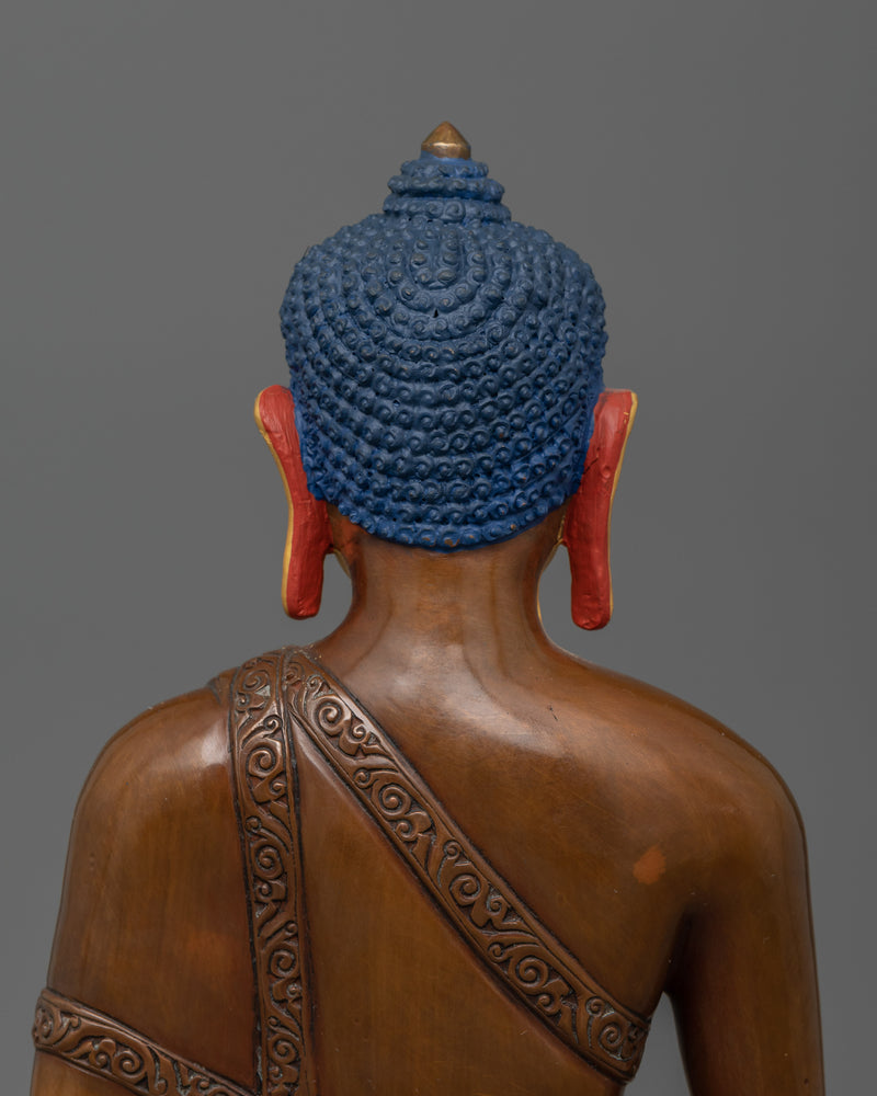 Enlightened Teacher Siddhartha Gautama Sculpture | Oxidized Copper with Silver-Plated Dhupur
