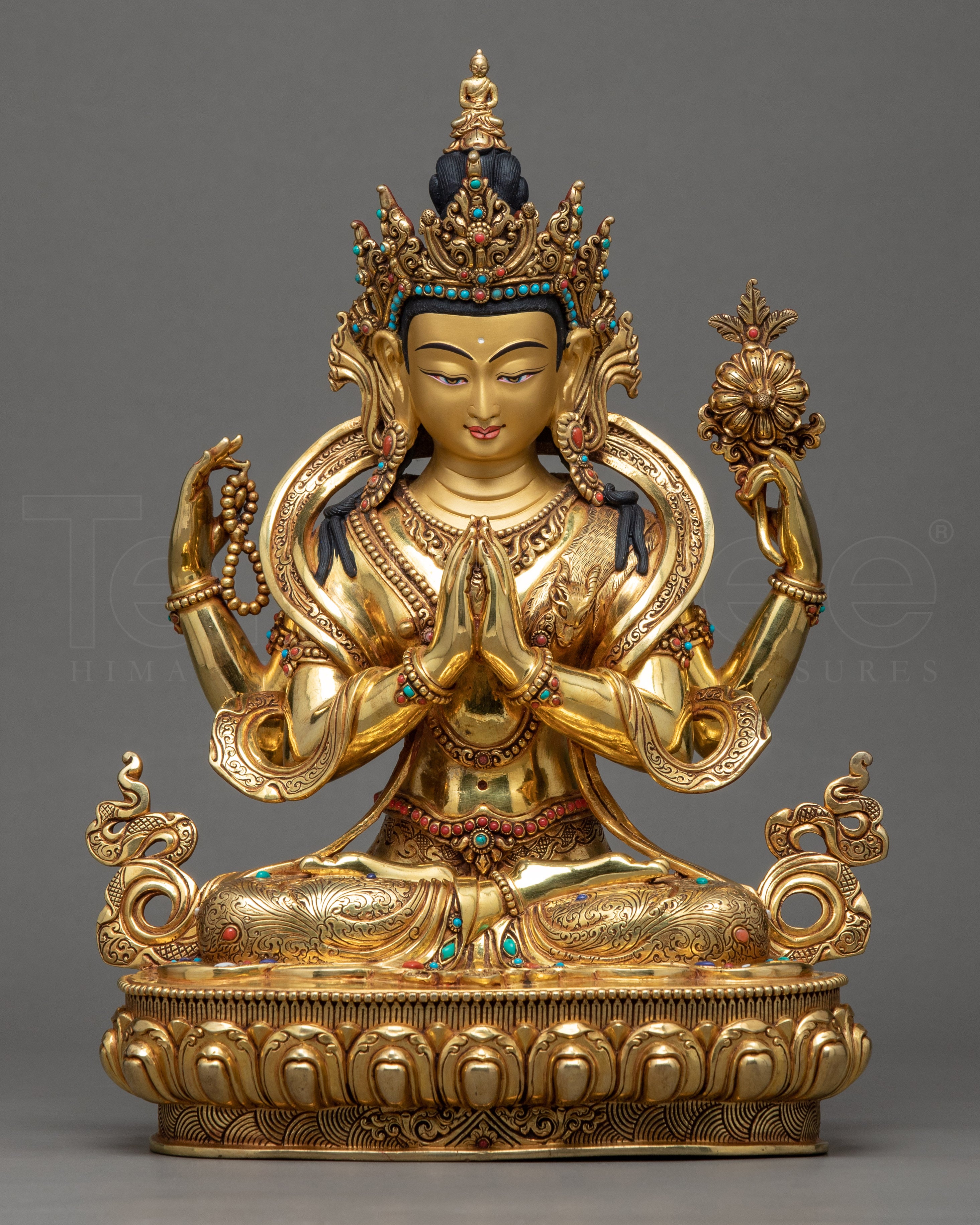 Chenrezig Avalokiteshvara Sculpture | 24k Gold Gilded Artwork