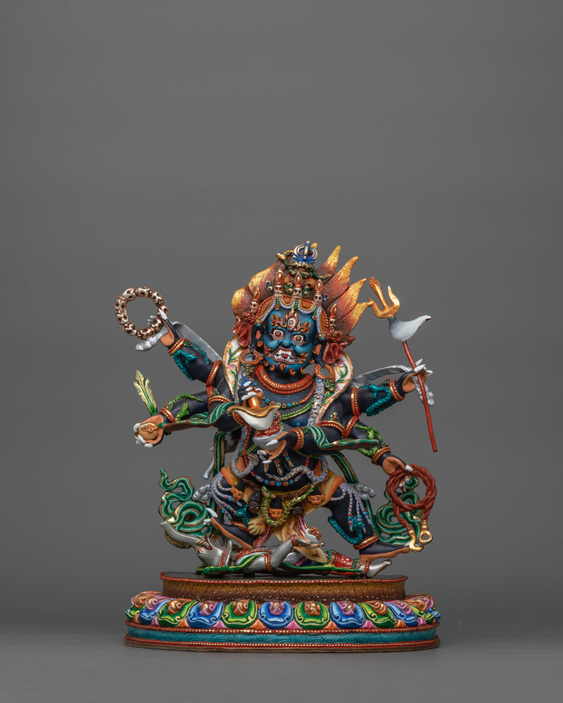 Fierce Deity Six Armed Mahakala Statue | Wrathful Protector Deity