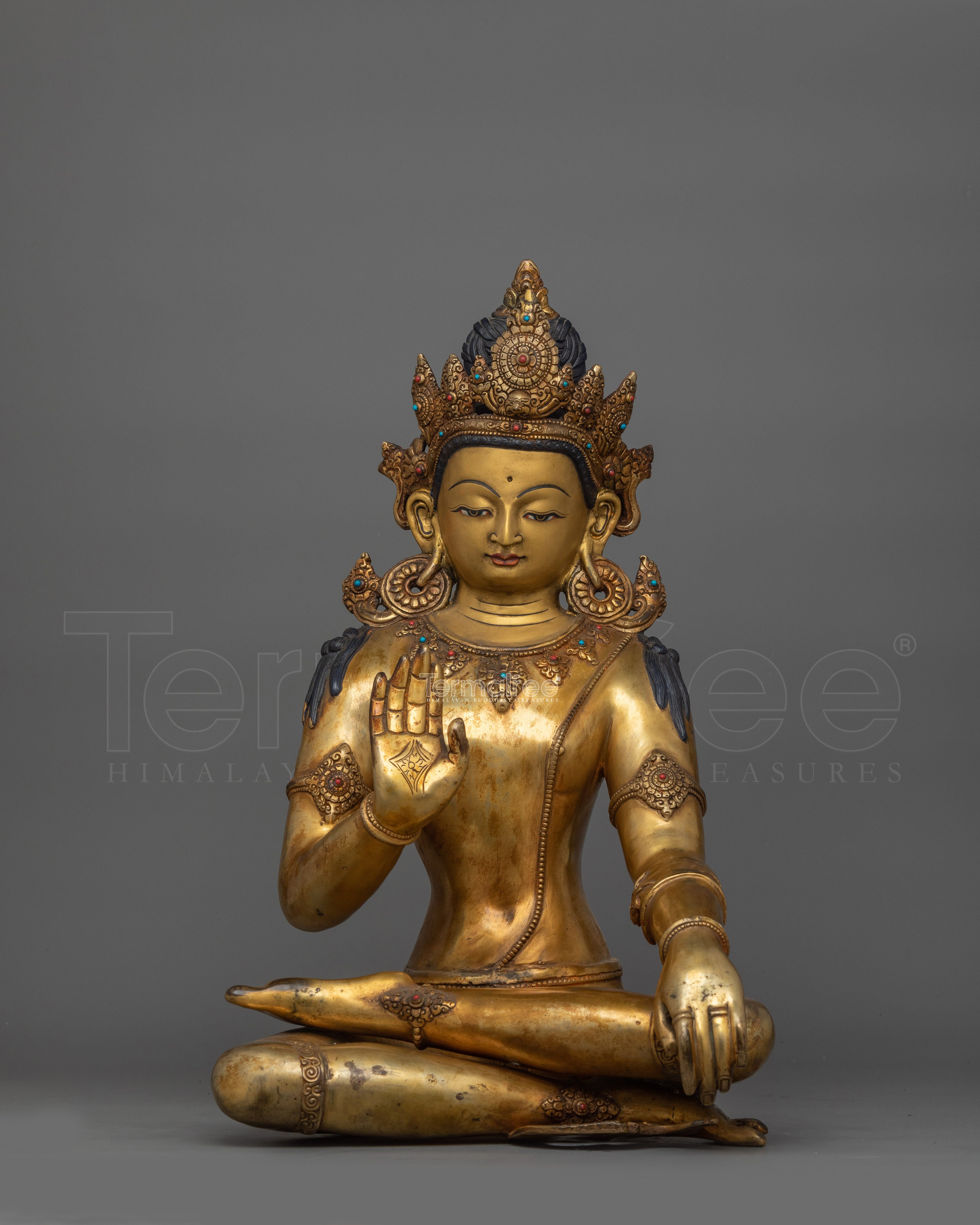 Antique Finish Bodhisattva Statue | 24K Gold Gilded Figurine