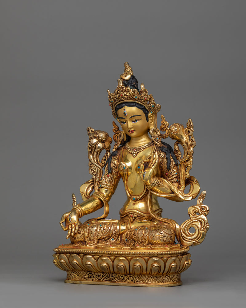 24K Gold Gilded White Tara Statue For Shrine | Symbol of Longevity and Enlightenment