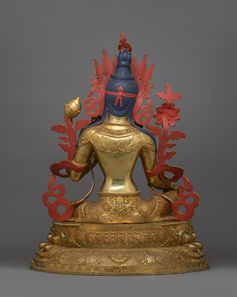 Green Tara Holding a Lotus of Compassion Figurine | Tibetan Green Tara Goddess Statue