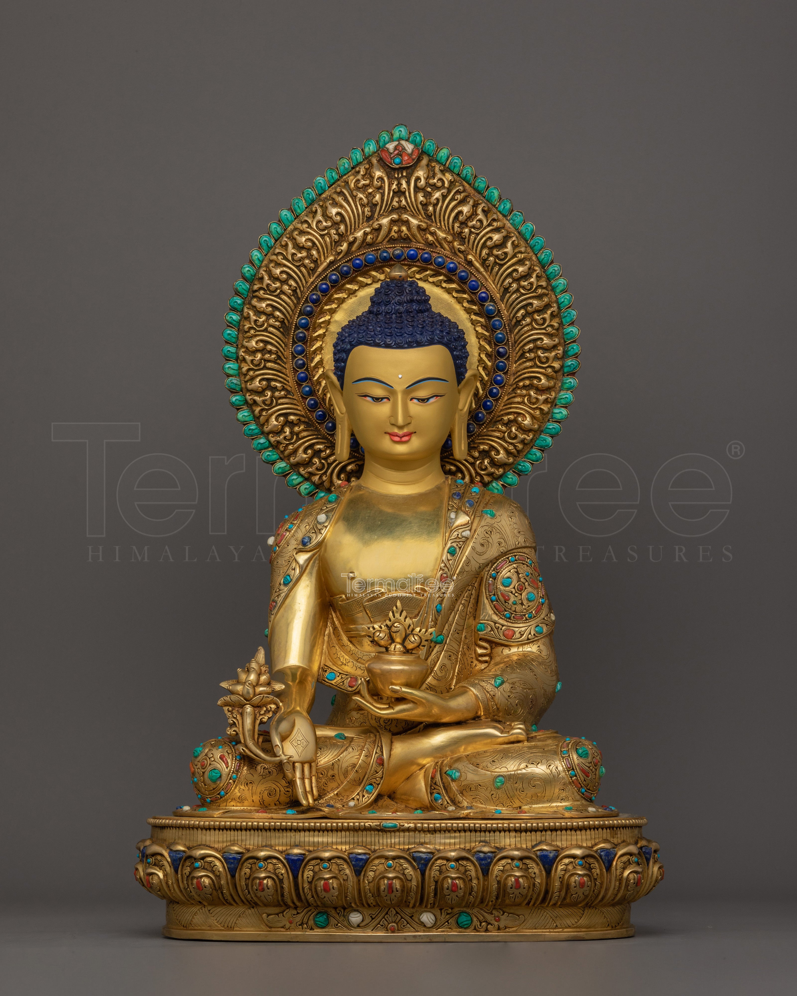 The Tibetan Healing Deity Statute of Medicine Buddha | 24K Gold Gilded Figurine