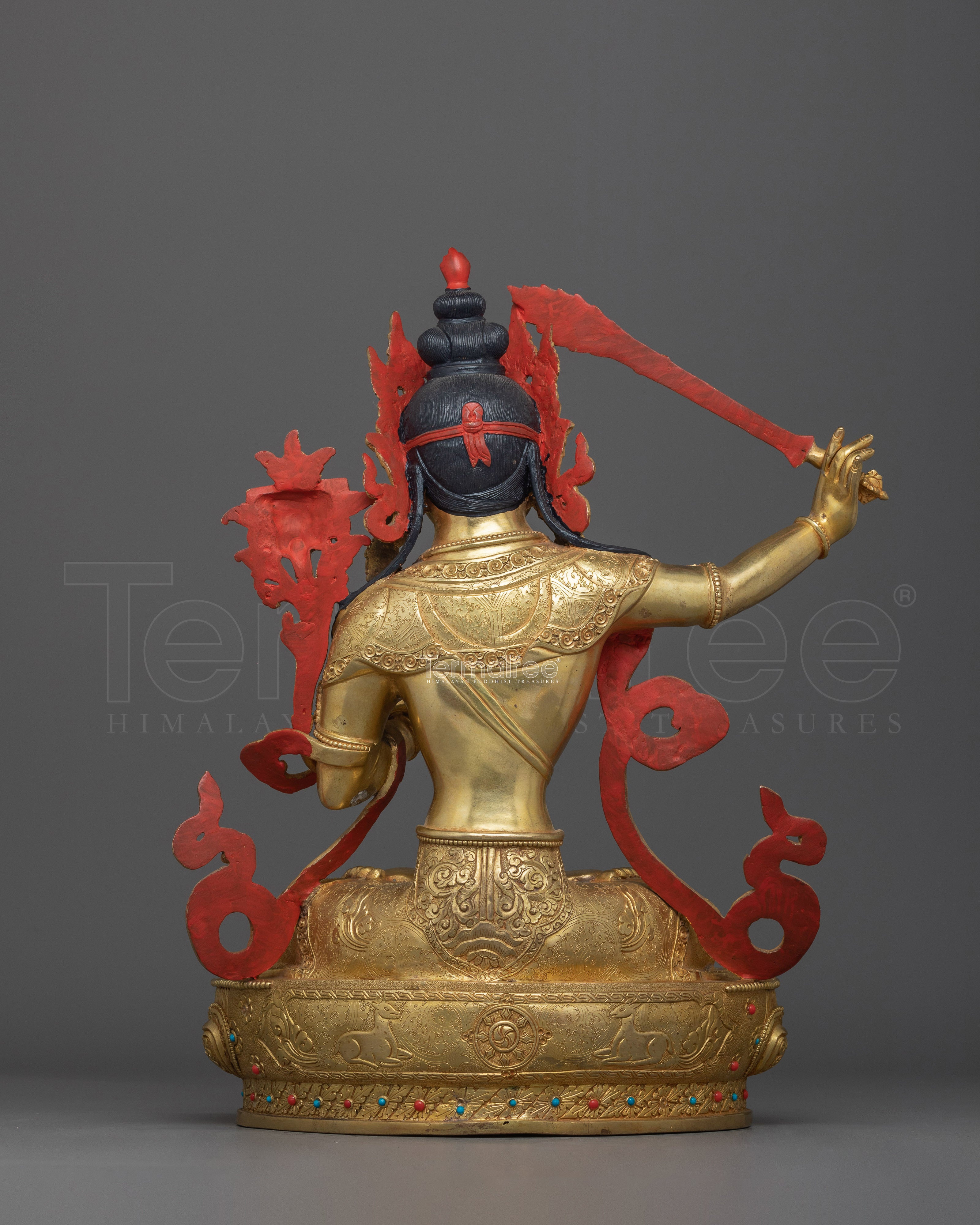 24K Gold-Gilded Statue of Manjushri with Wisdom Sword | Enlightened Deity Figurine