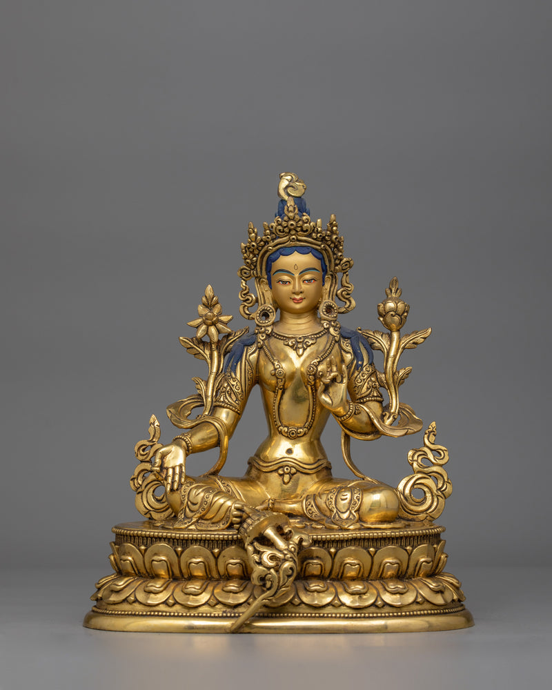 11 Inch Green Tara Buddhist Goddess Statue | Syamatara  Goddess of Swift Protection