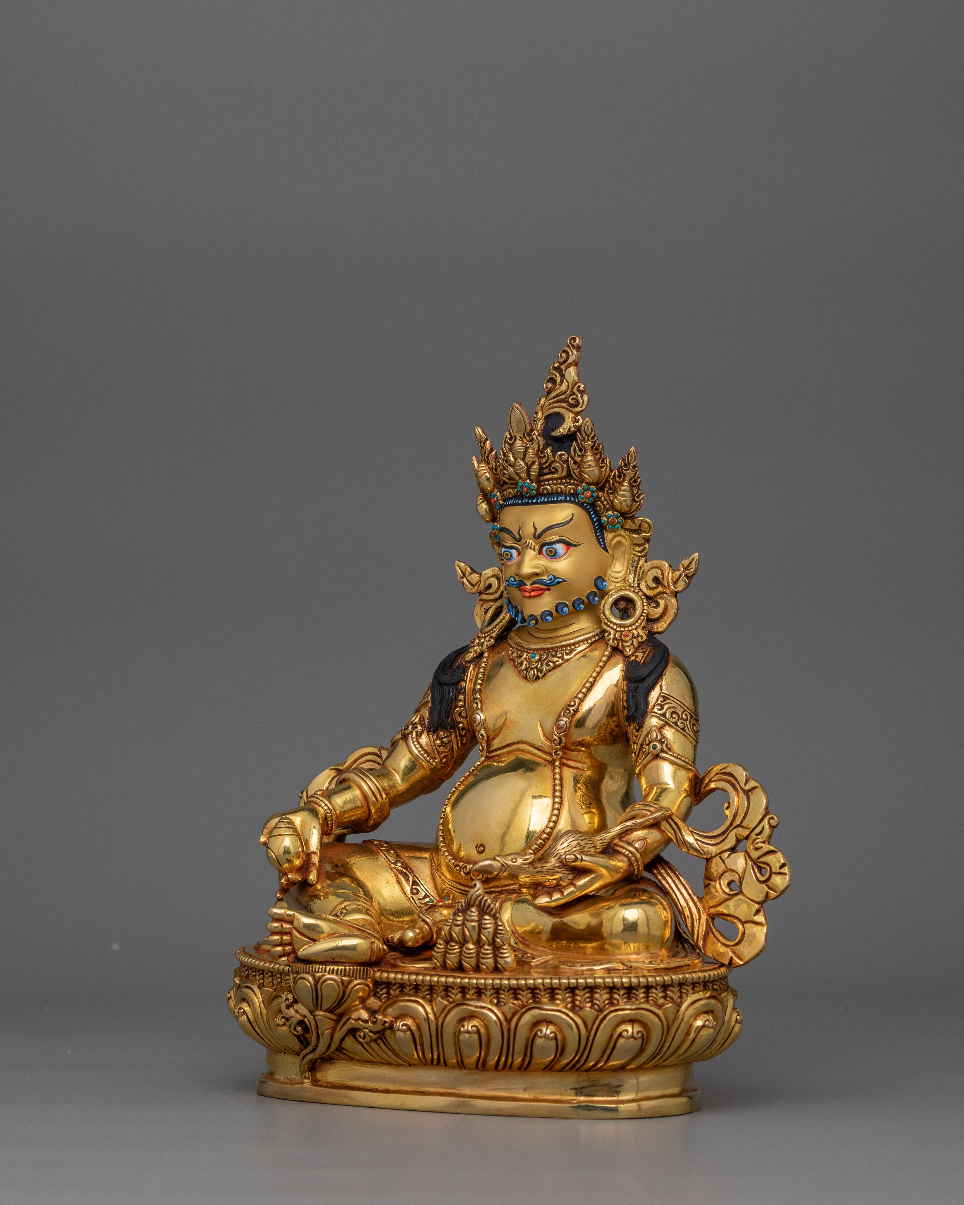 Tibetan Buddhist Wealth Deity Dzambhala Statue | 24K Gold Gilded Dzambhala Sculpture