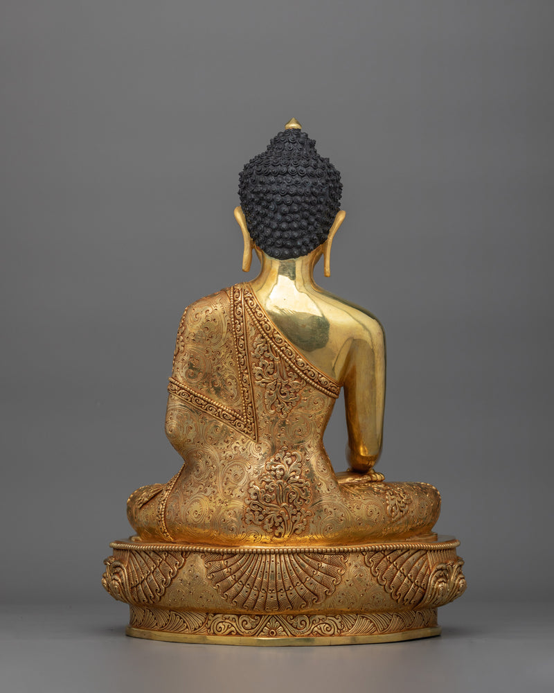 15.7 Inch Shakyamuni Buddha Statue | Handmade 24k Gold Gilded The Enlightened Sage