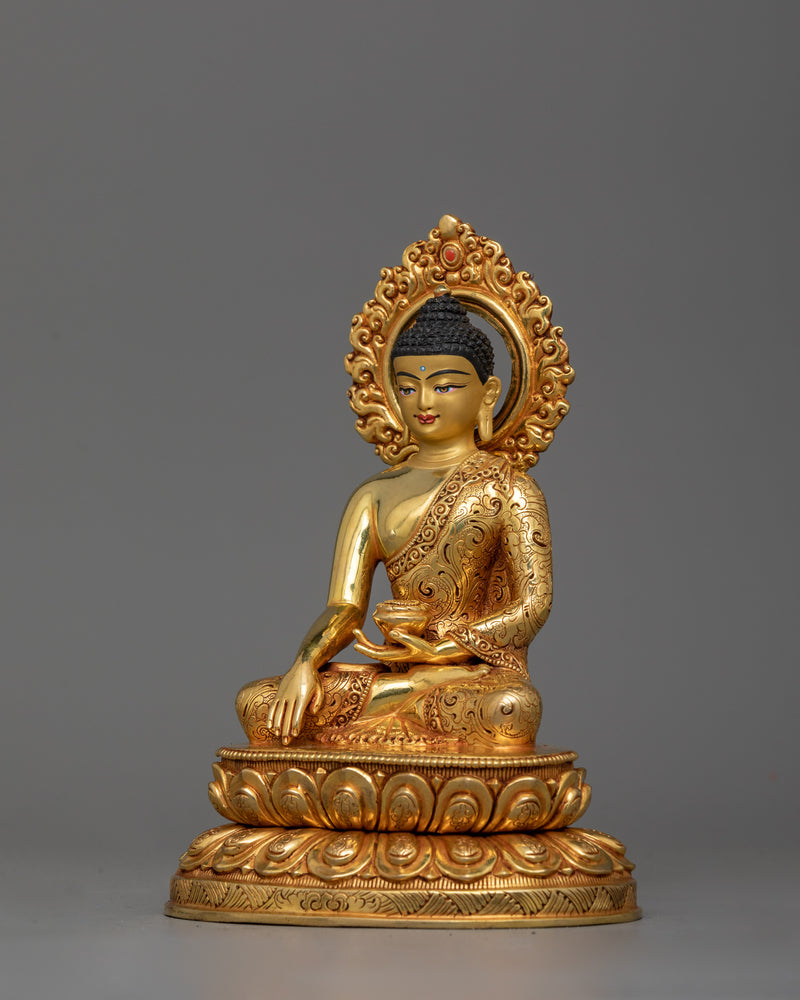 Historical Buddha Shakyamuni With Halo Sculpture | 24K Gold Gilding Nepalese Artwork