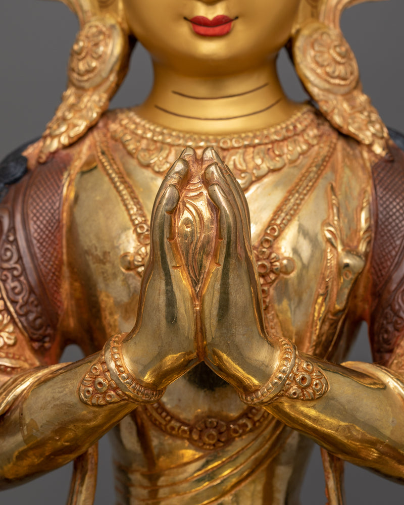 Chenrezig Four-Armed Compassion Deity Sculpture | Bodhisattva with Unwavering Eyes