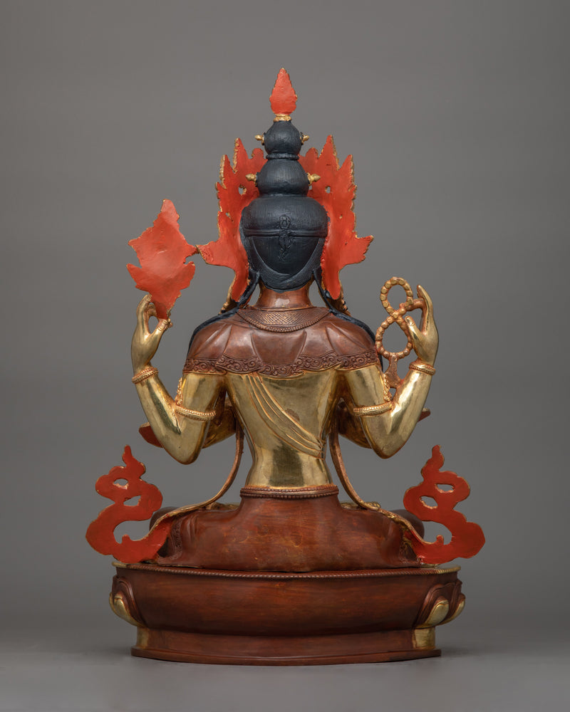 Chenrezig Four-Armed Compassion Deity Sculpture | Bodhisattva with Unwavering Eyes