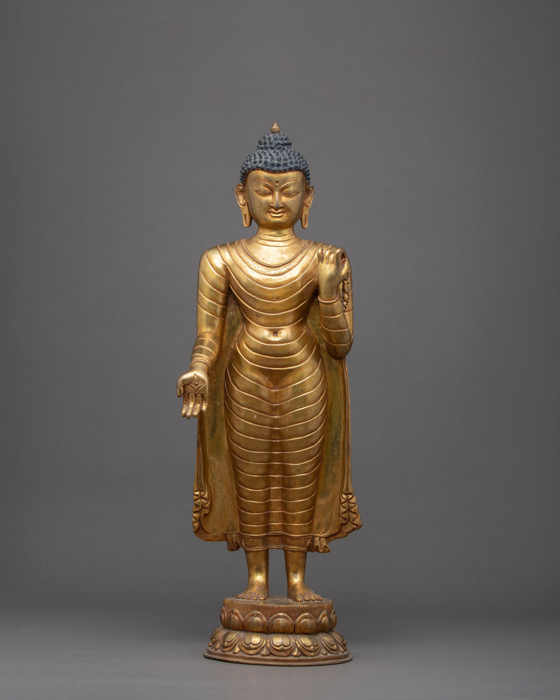 Standing Buddha Shakyamuni Sculpture | Gold Glided Artwork
