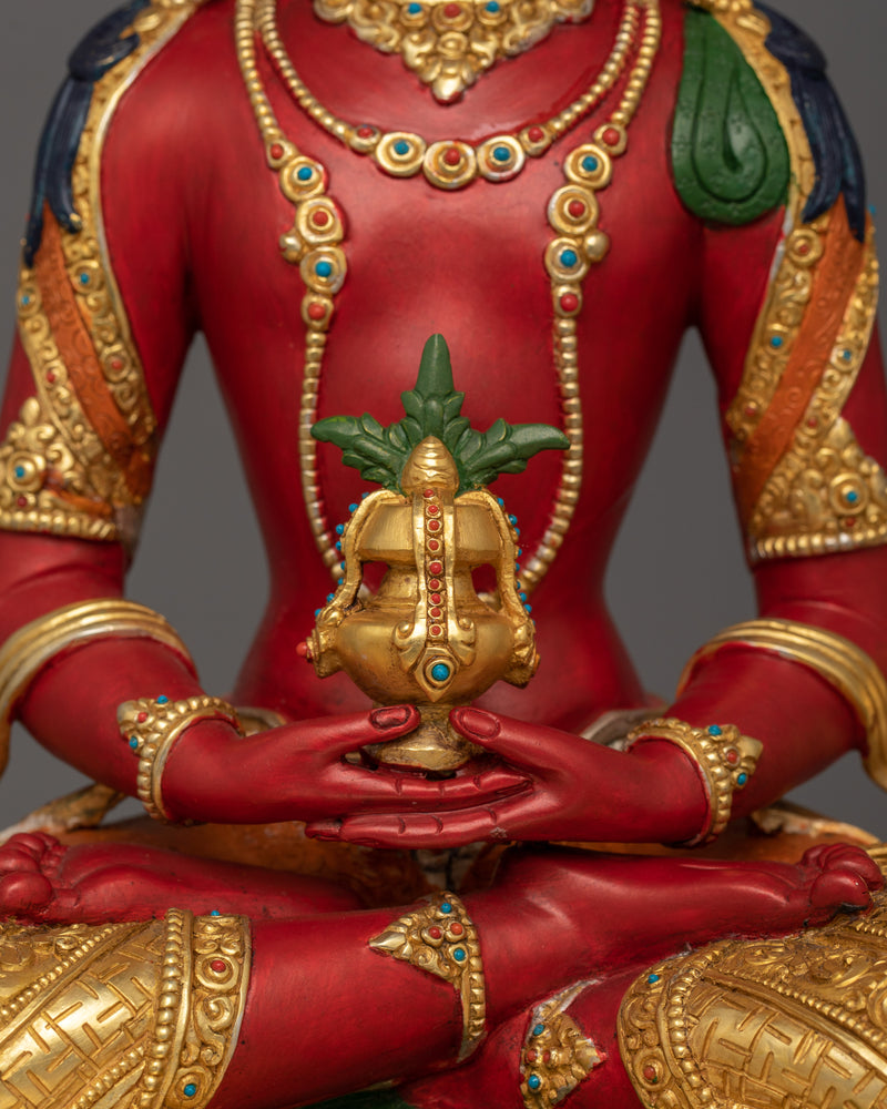 Tibetan Handcrafted Amitayus Statue | Amitayus Buddha Holding Vase of Immortality