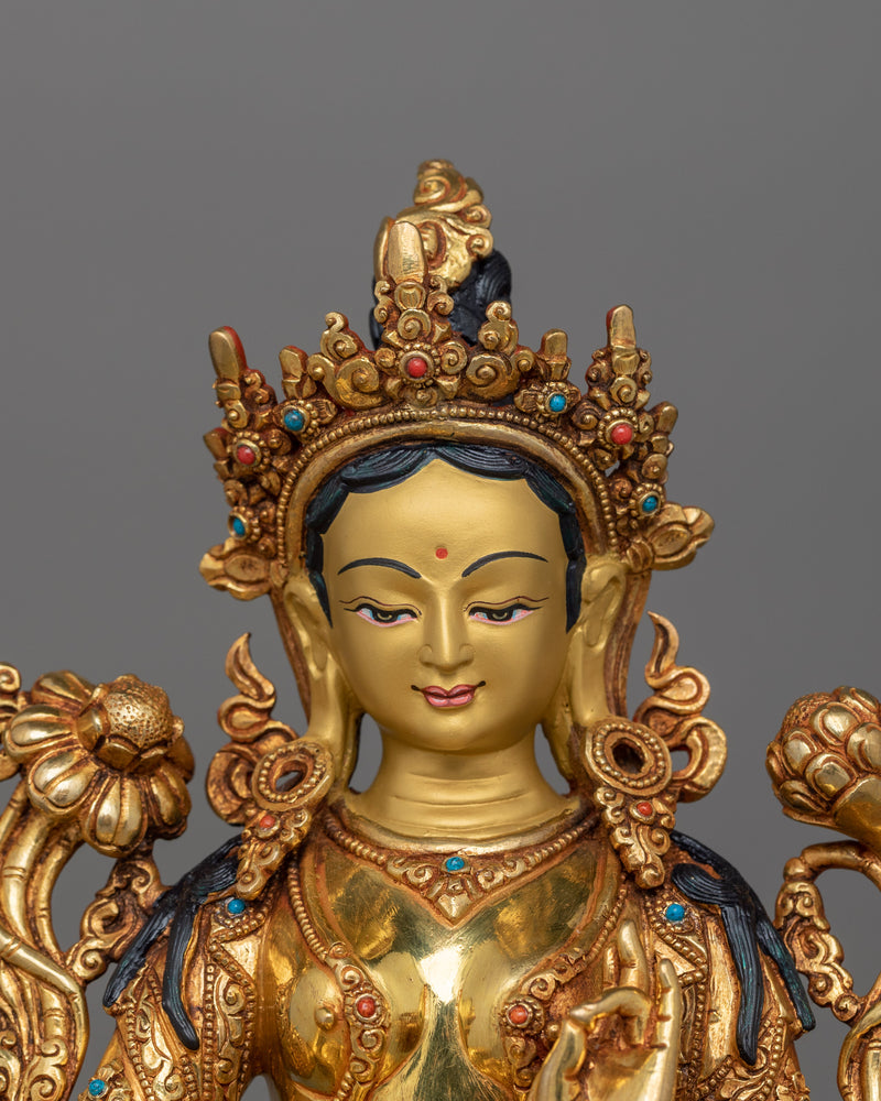 Handmade Statue of Syamatara Goddess of Swift Protection | Green Tara Figurine