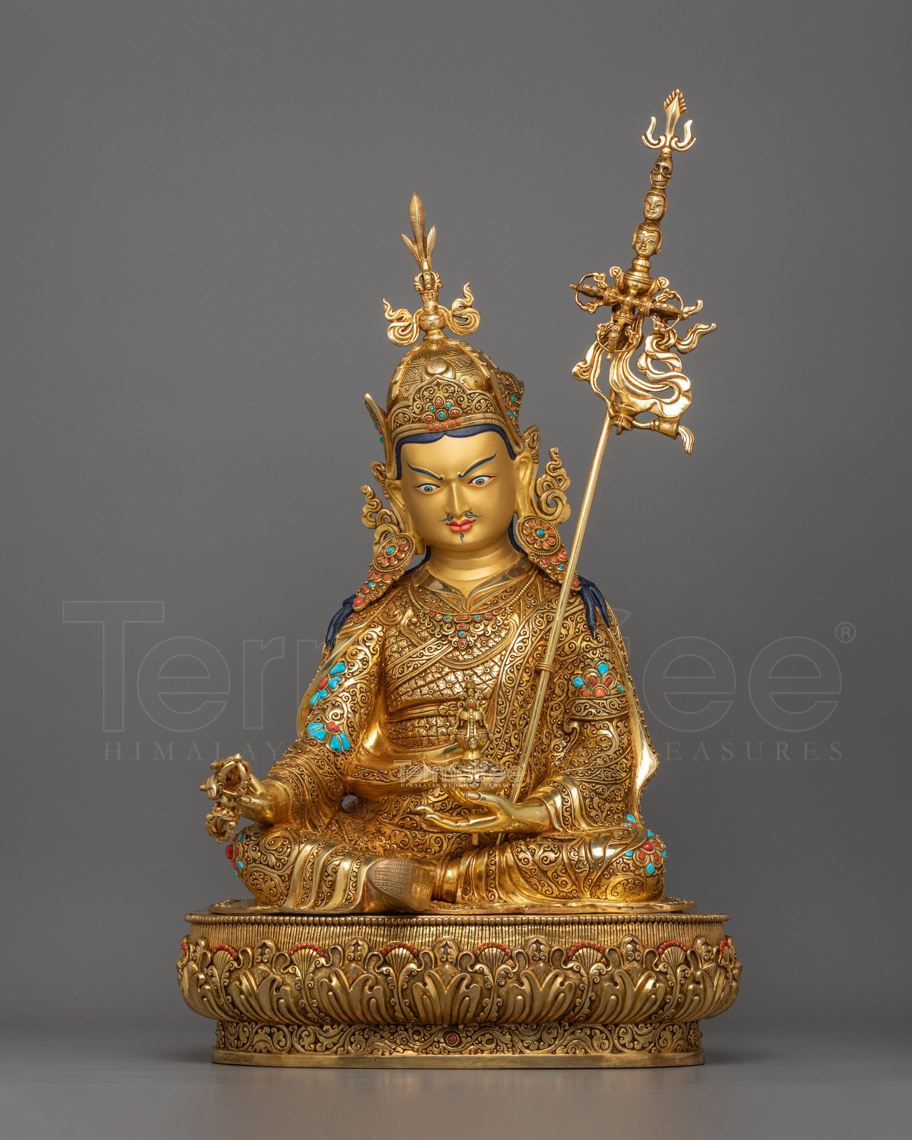 Lotus Born Master Padmasambhava Statue | Sacred 24K Gold Gilded Statue