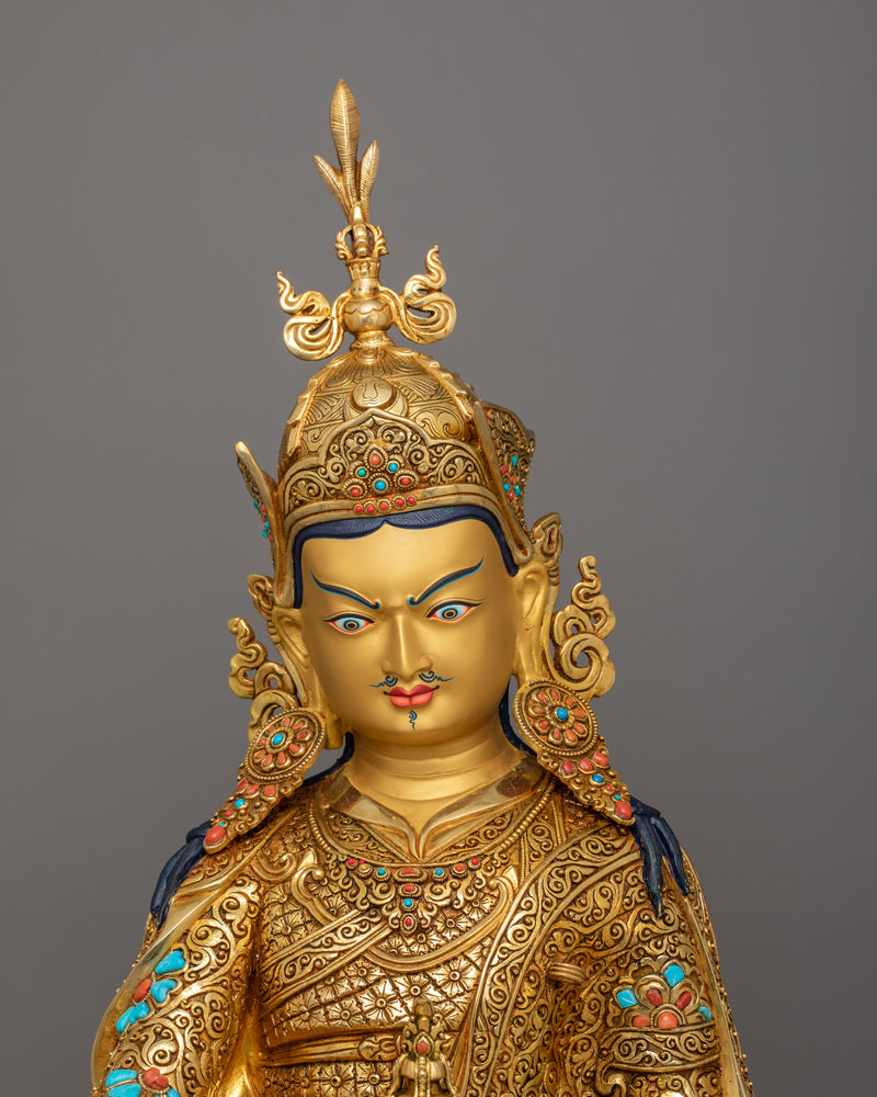 Lotus Born Master Padmasambhava Statue | Sacred 24K Gold Gilded Statue