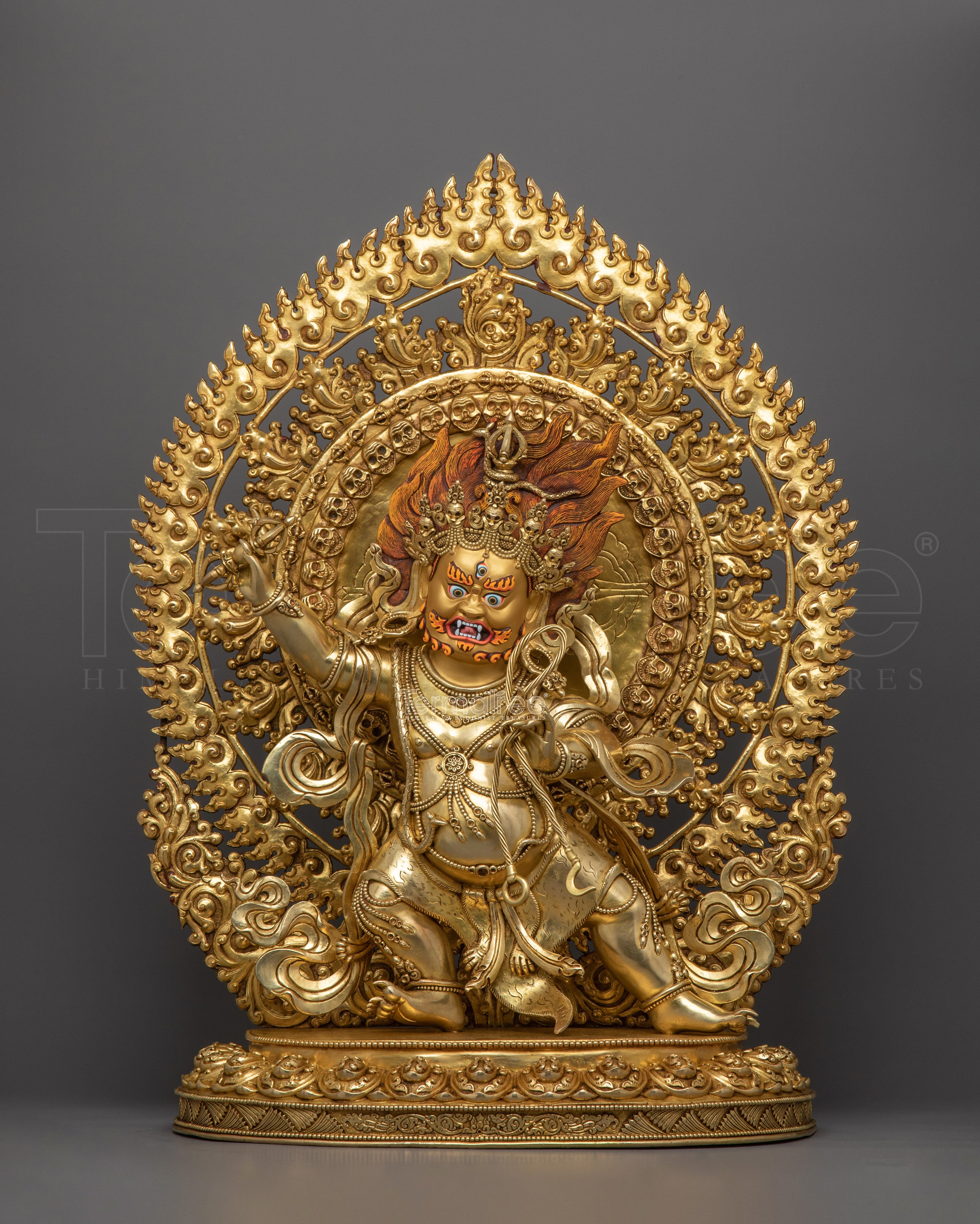Vajrapani With Beautiful Throne | 24k Gold Gilded Statue