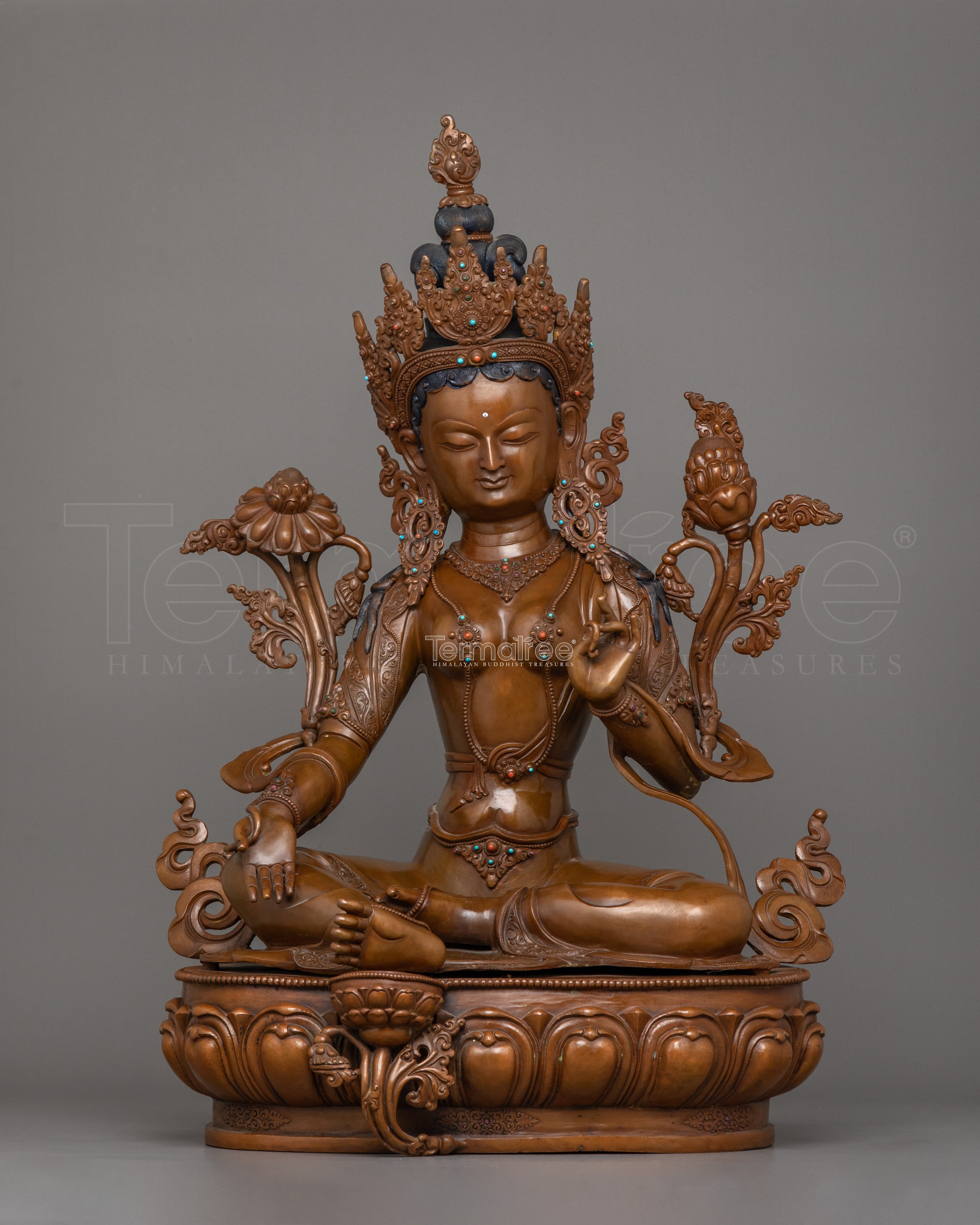 Female Bodhisattva Syamatara Sculpture | Himalayan Goddess Green Tara