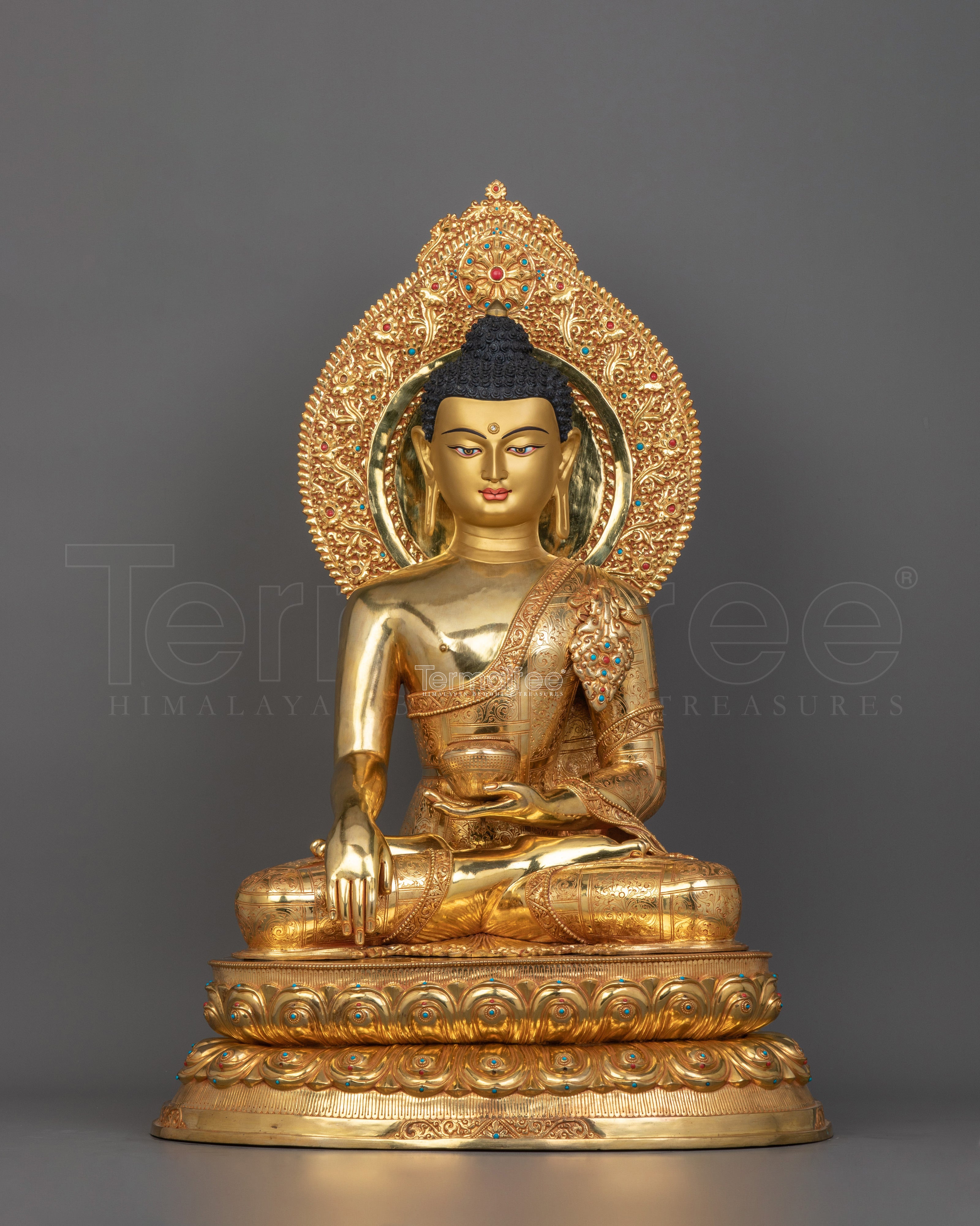 Enlightened Shakyamuni Buddha Statue with Sacred Halo | Symbol of Wisdom and Peace