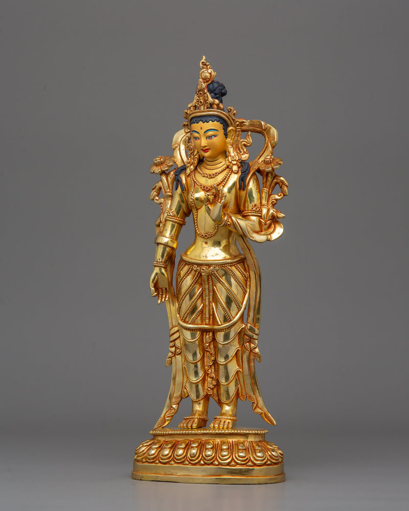 Syamatara Enlightened Female Buddha Sculpture | Goddess Green Tara Statue