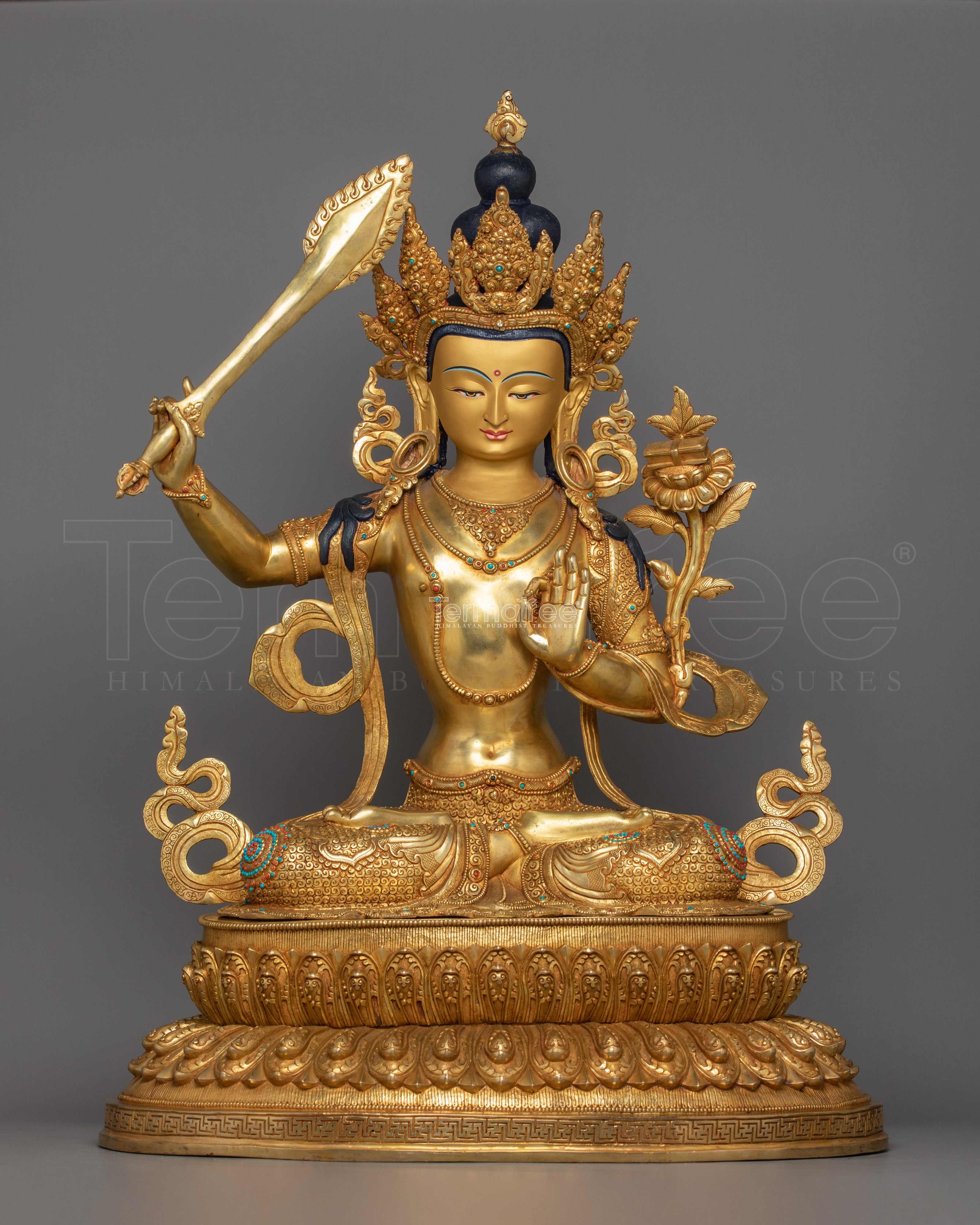 Tibetan Bodhisattva Manjushri Wisdom Deity Figurine | Guardian of Dharma