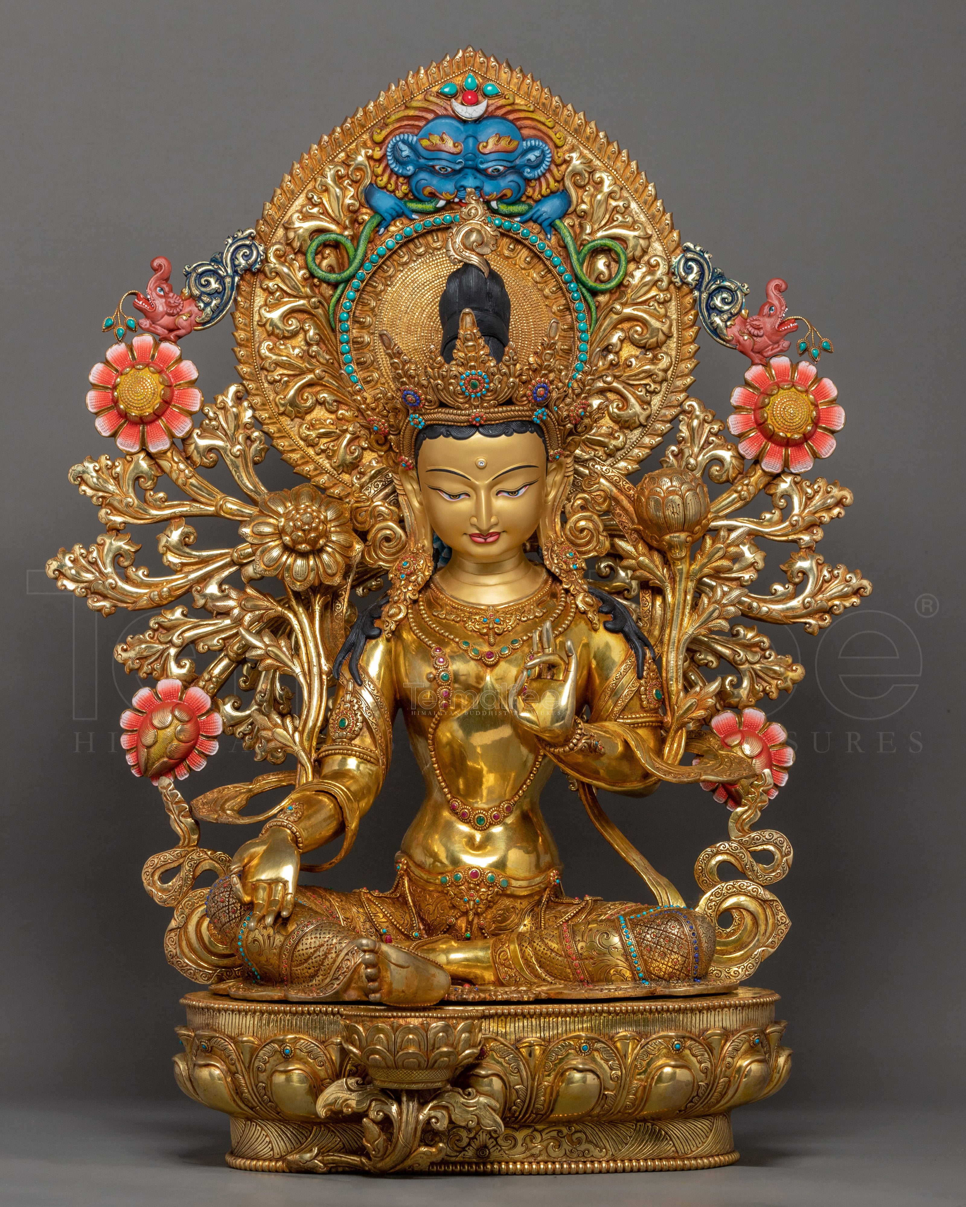 Large Green Tara Sculpture | Enlightened Female Buddha