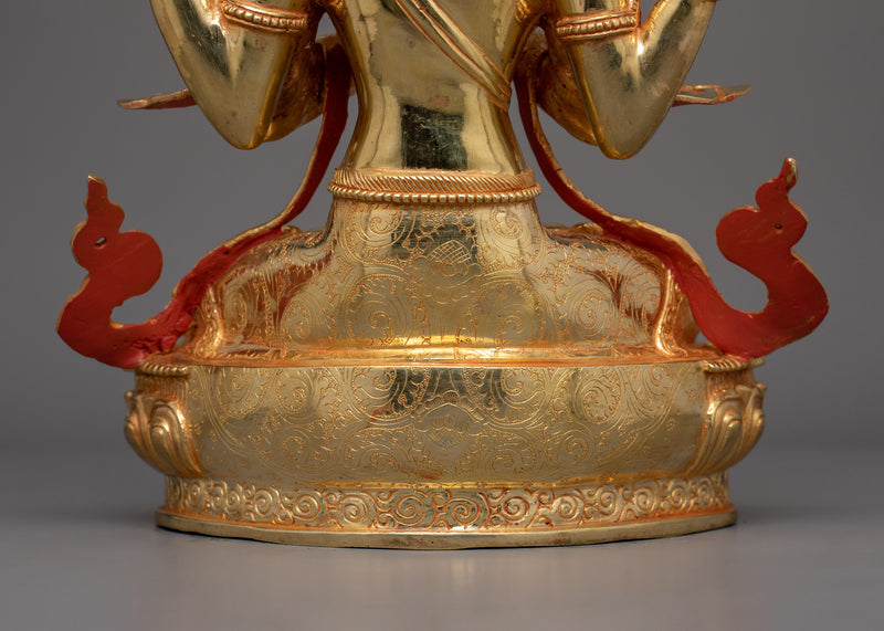 13.2 Inches Gold Gilded Chenrezig Statue | Symbol of compassion and enlightenment