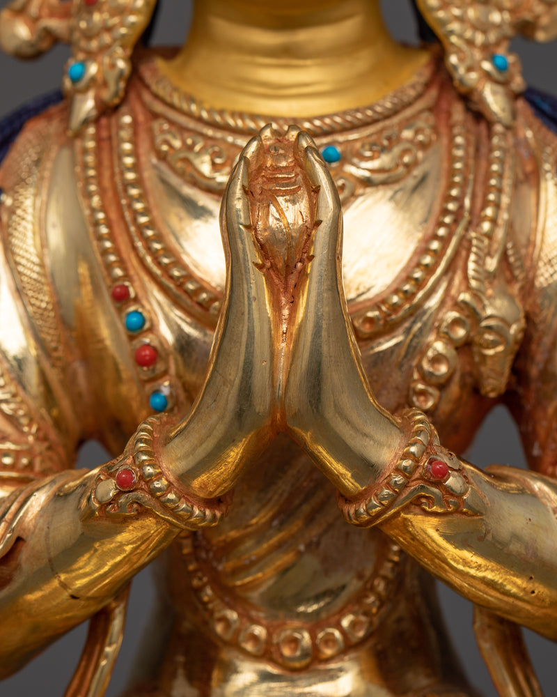 13.2 Inches Gold Gilded Chenrezig Statue | Symbol of compassion and enlightenment