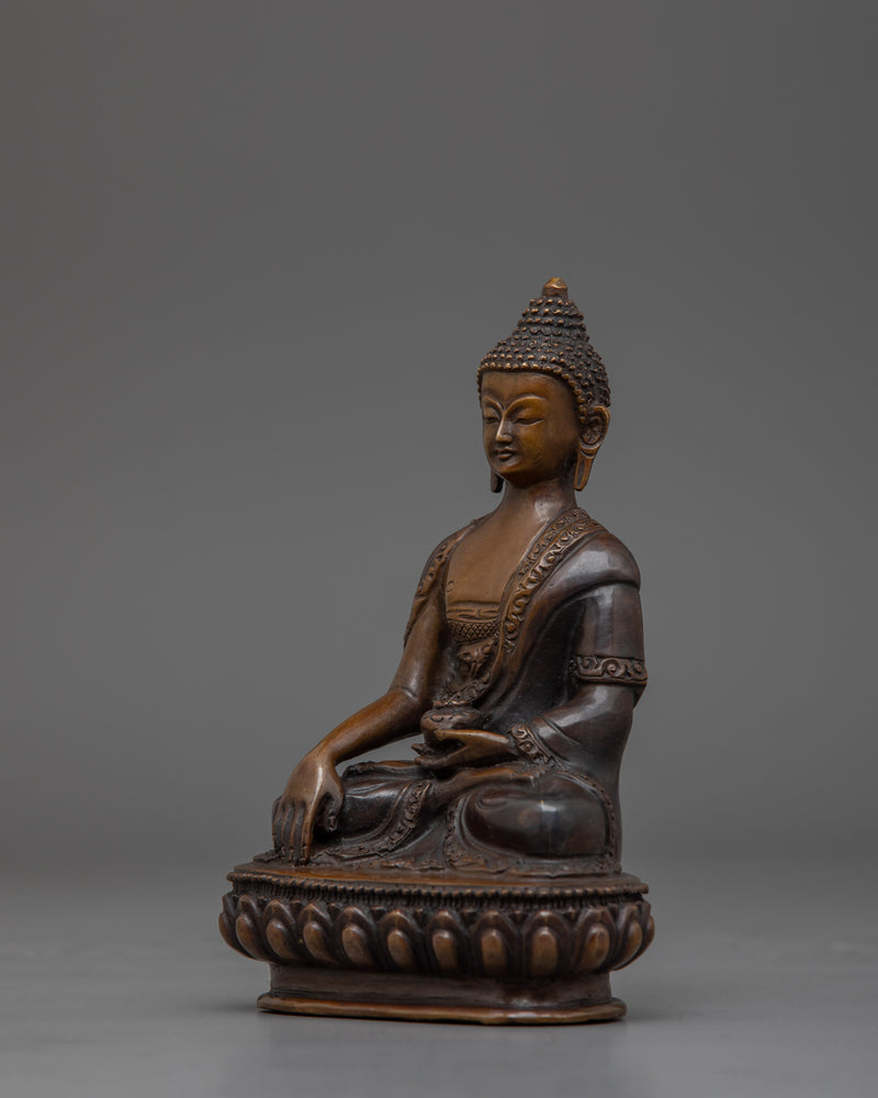 Oxidized Copper Shakyamuni Buddha Figurine | Tibetan Buddhism Sacred Decor