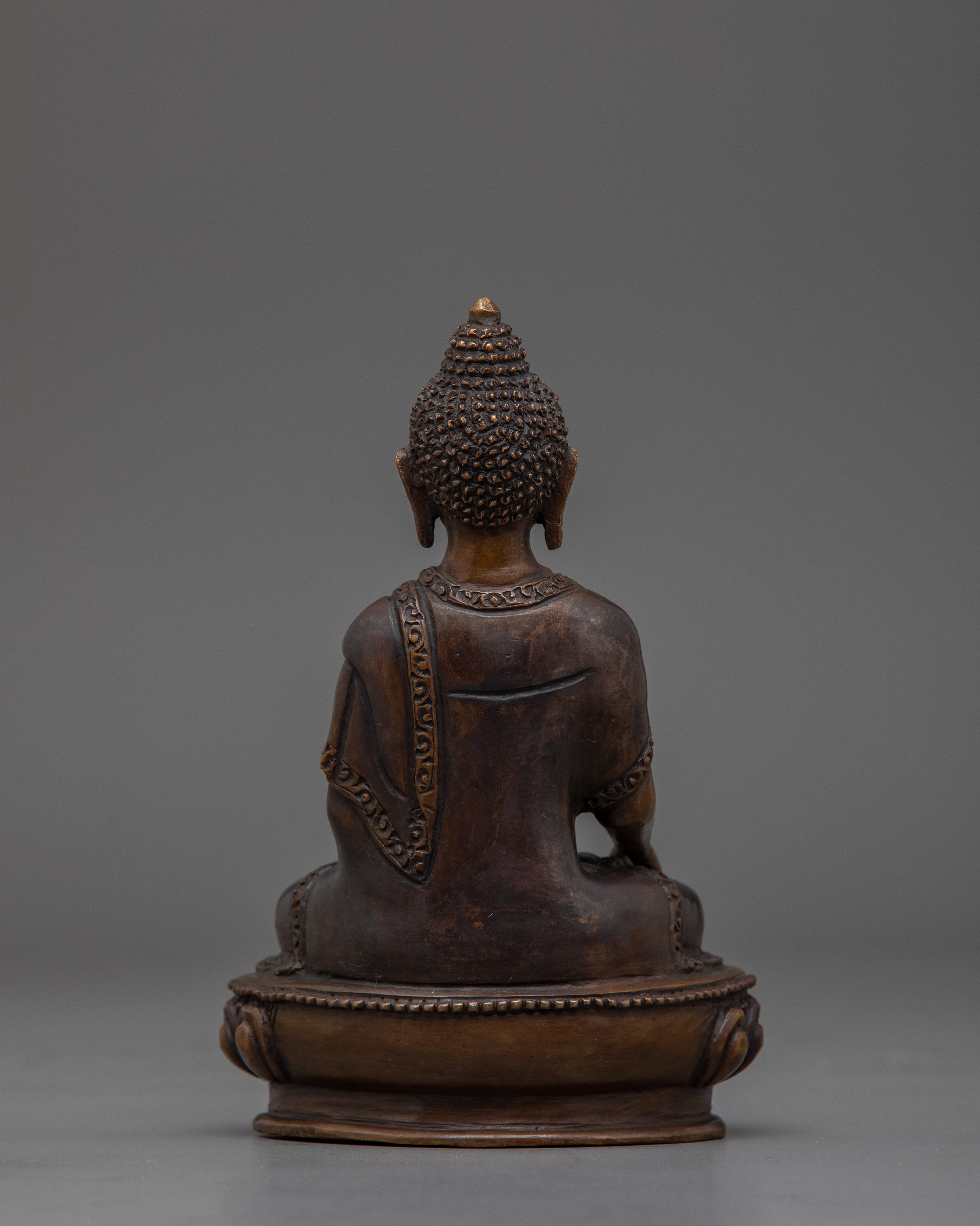 Oxidized Copper Shakyamuni Buddha Figurine | Tibetan Buddhism Sacred Decor