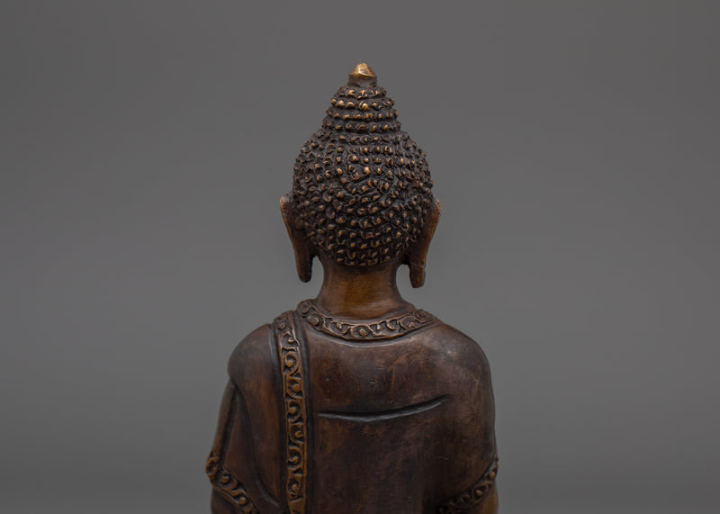 Oxidized Copper Shakyamuni Buddha Figurine | Tibetan Buddhism Sacred Decor
