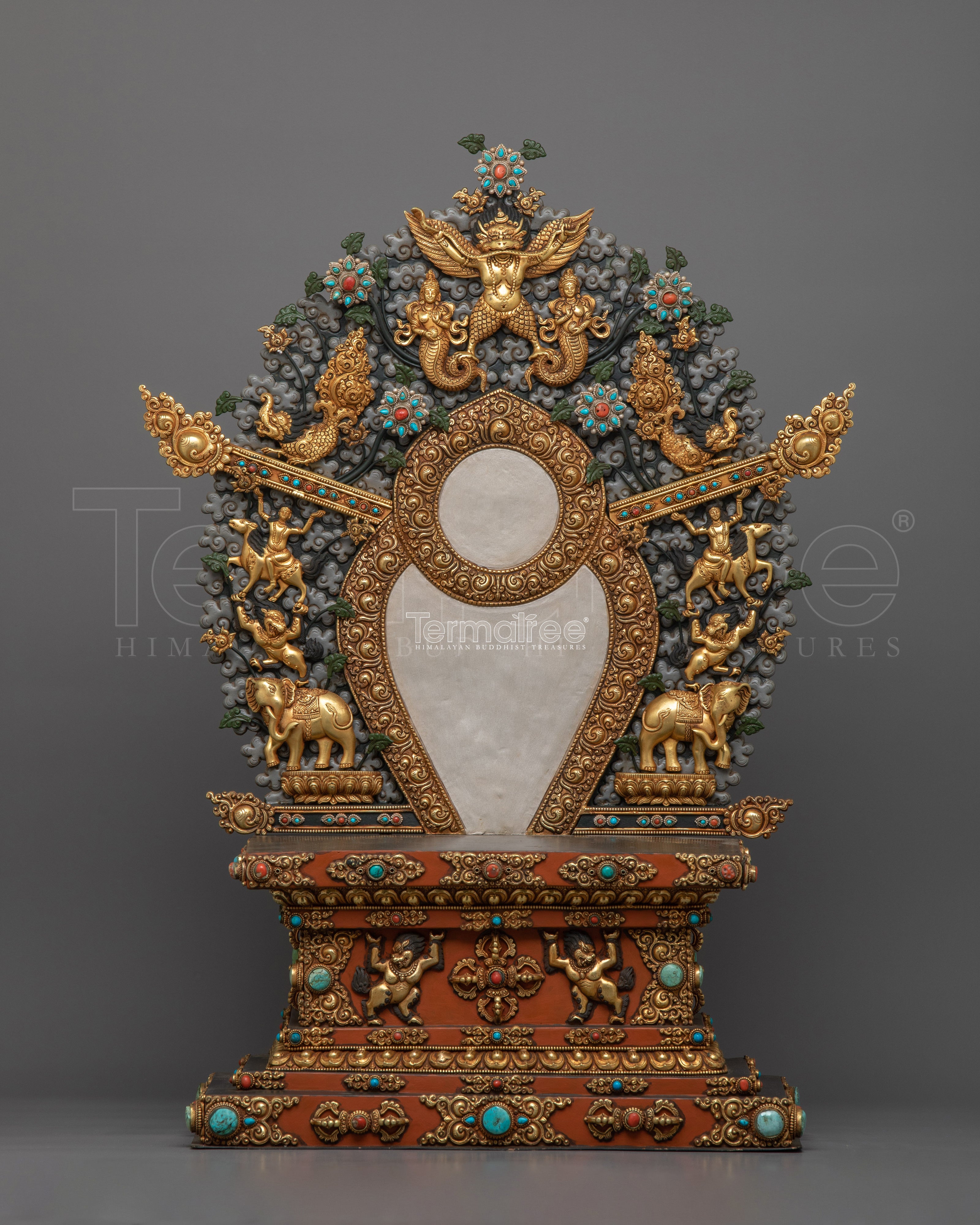 Hand Carved Gemstones Throne For Statue | Symbol of Reverence and Divinity