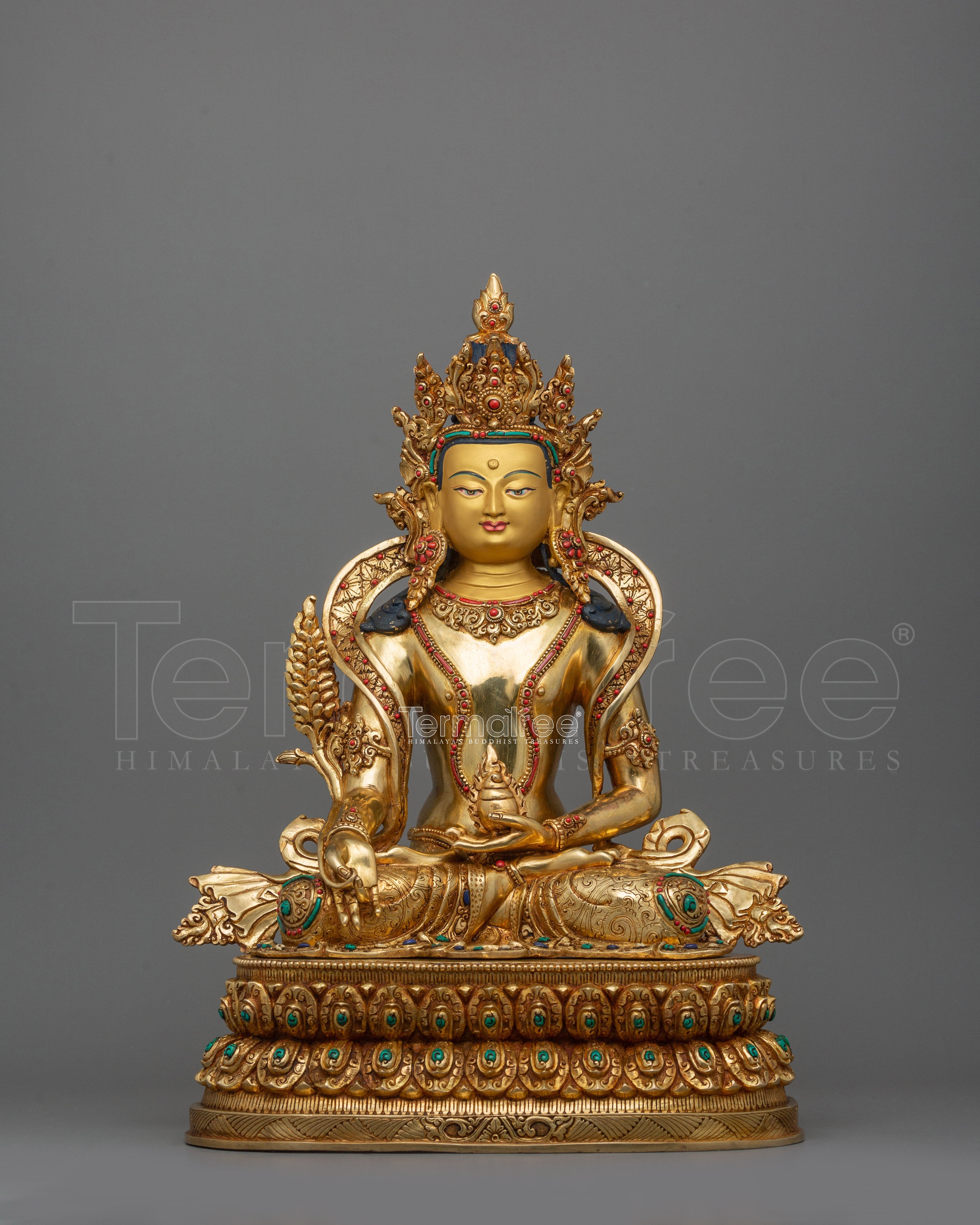 Bodhisattva Kshitigarbha Buddhist Sculpture | 24K Gold Gilded Copper Artwork
