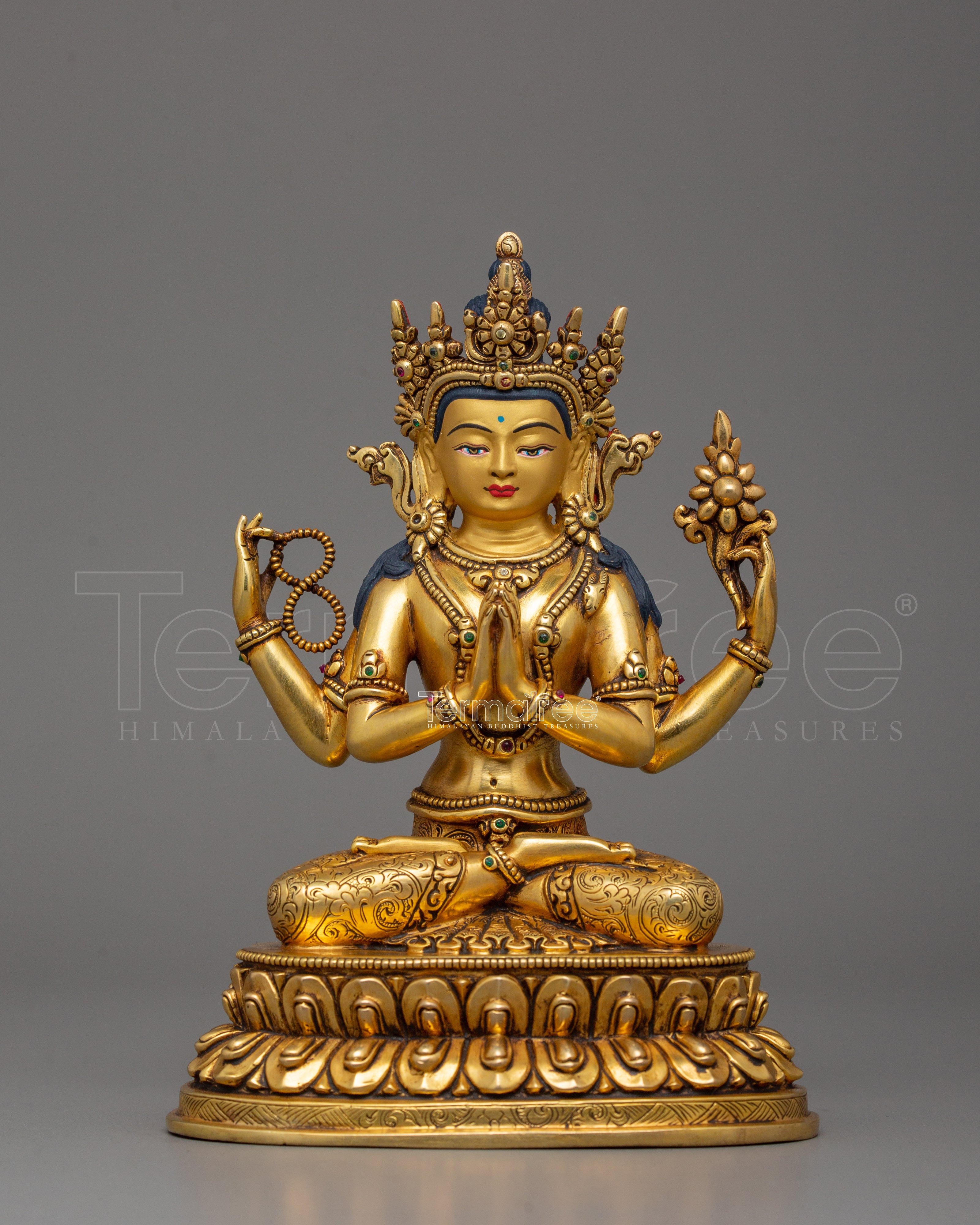 Golden Chenrezig Statue | Four Armed Deity Also known as Avalokitesvara