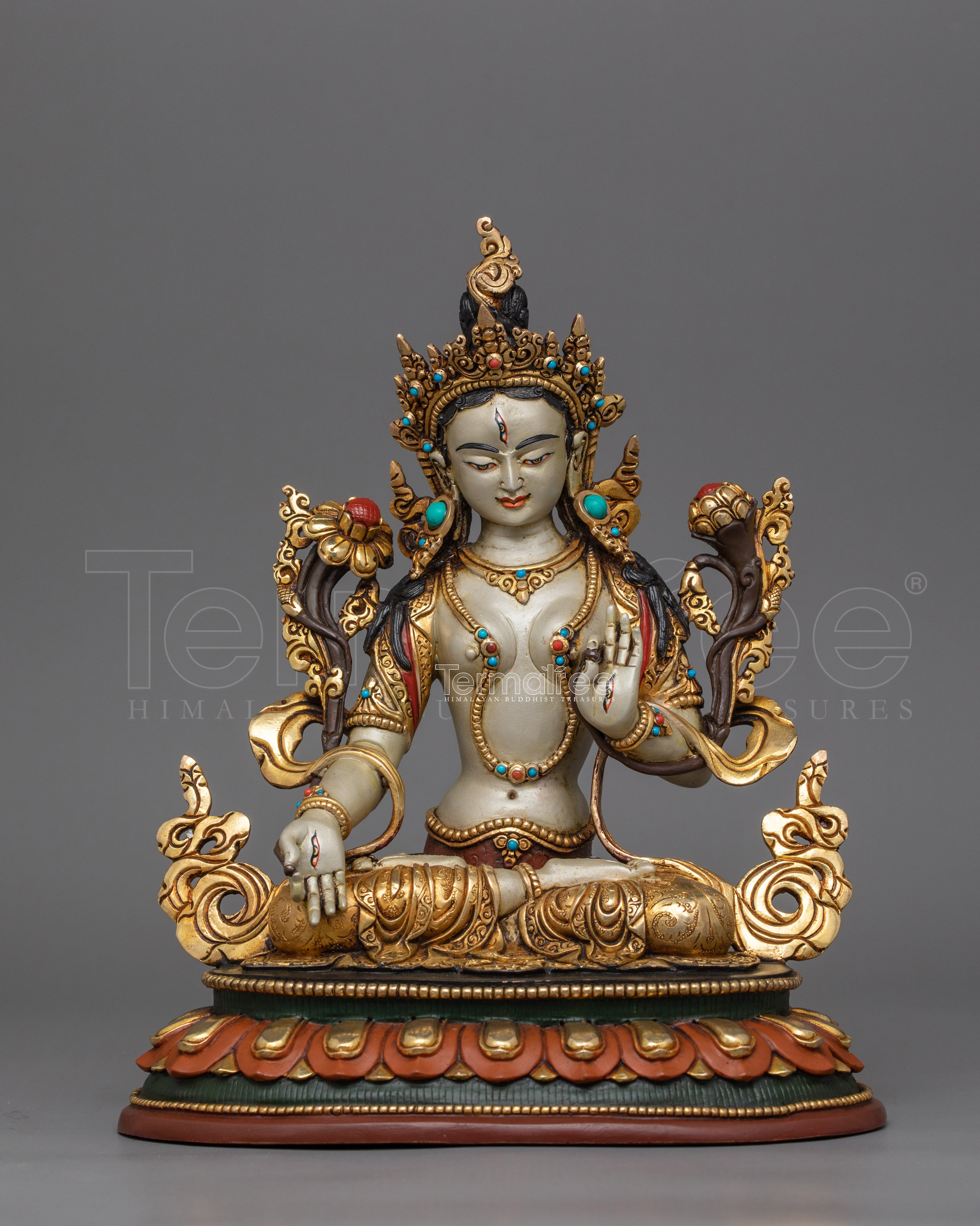 Handcrafted Seven Eyes Deity White Tara Statue | Goddess of Long Life