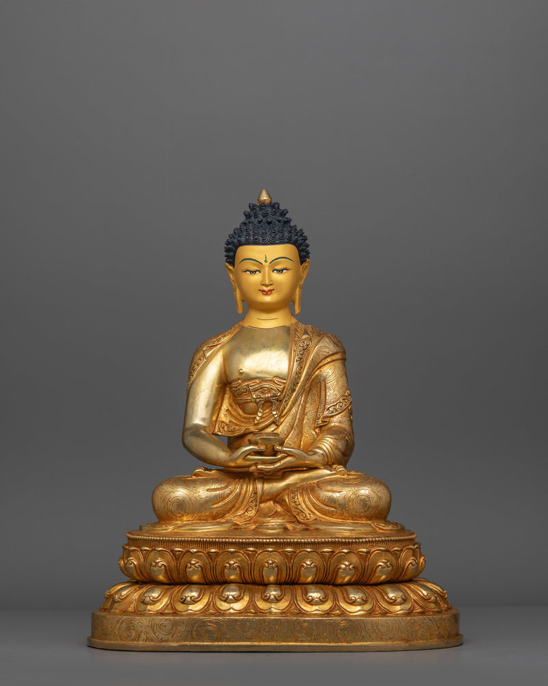 Buddhist Statue of Amitabha Buddha with Halo | 24K Gold Gilded Copper Sculpture