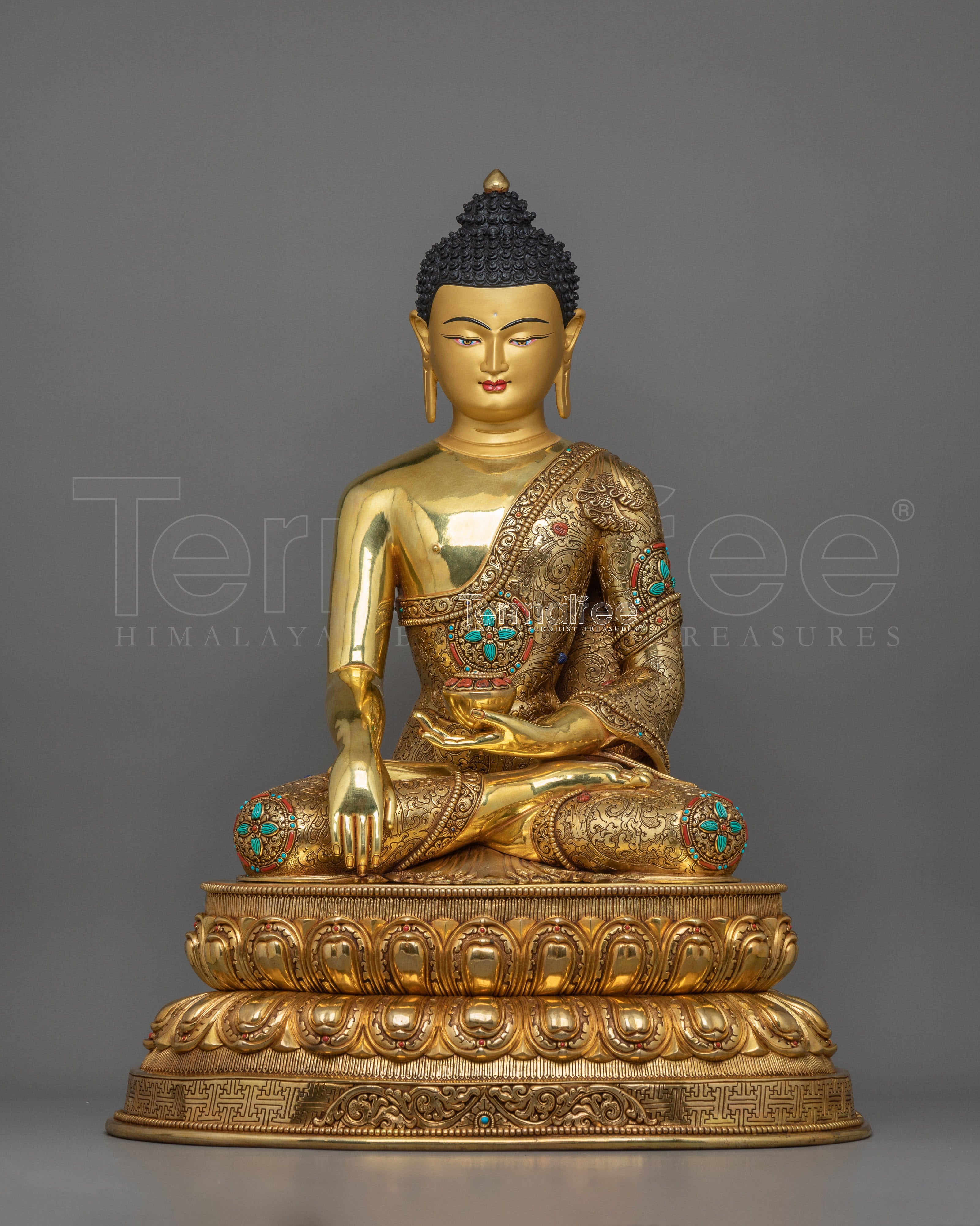 Handcrafted Gautama Buddha Sculpture | 24K Gold Gilded Buddhist Artwork