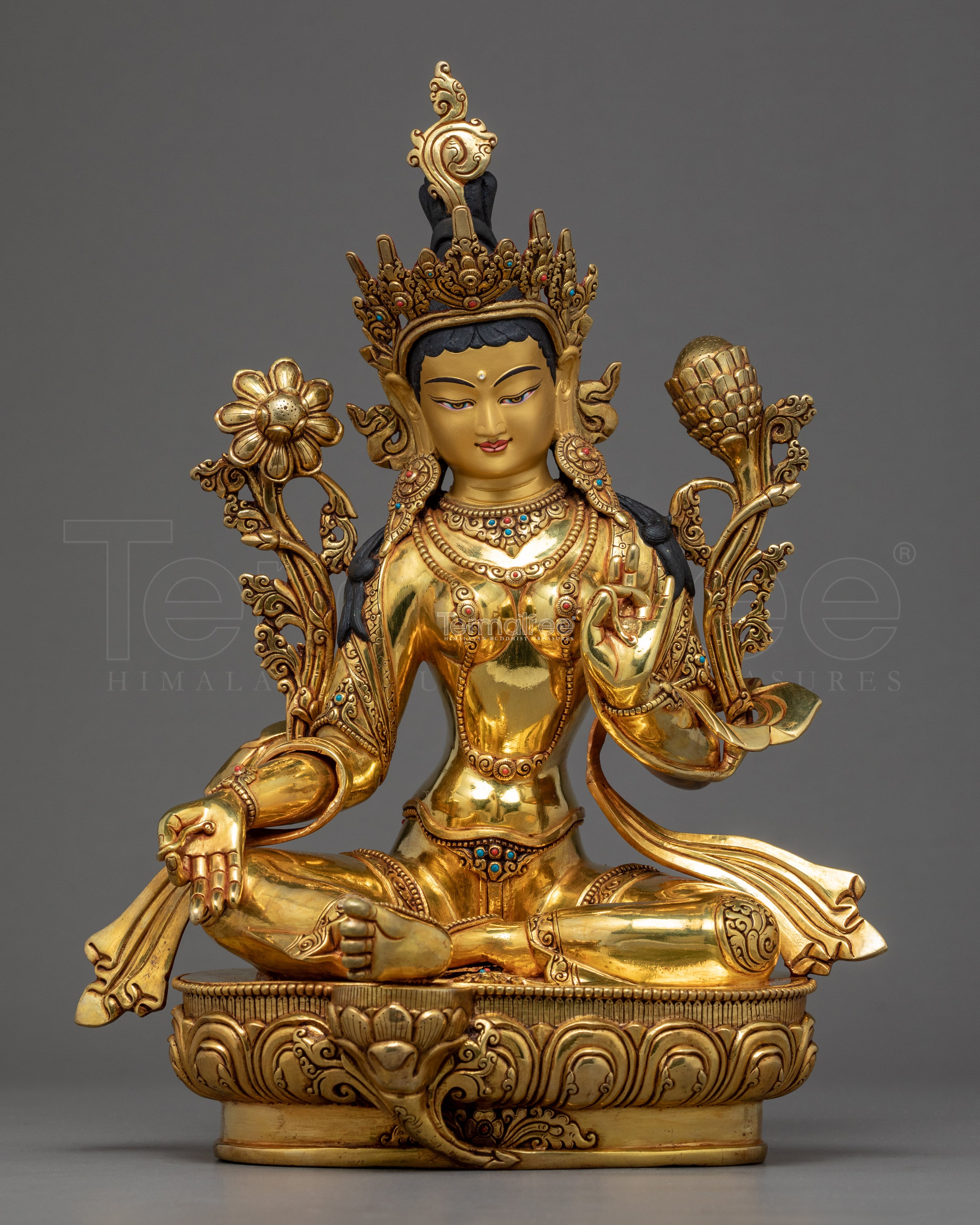 Green Tara Indoor Statue | Hand Carved Female Buddha Artwork