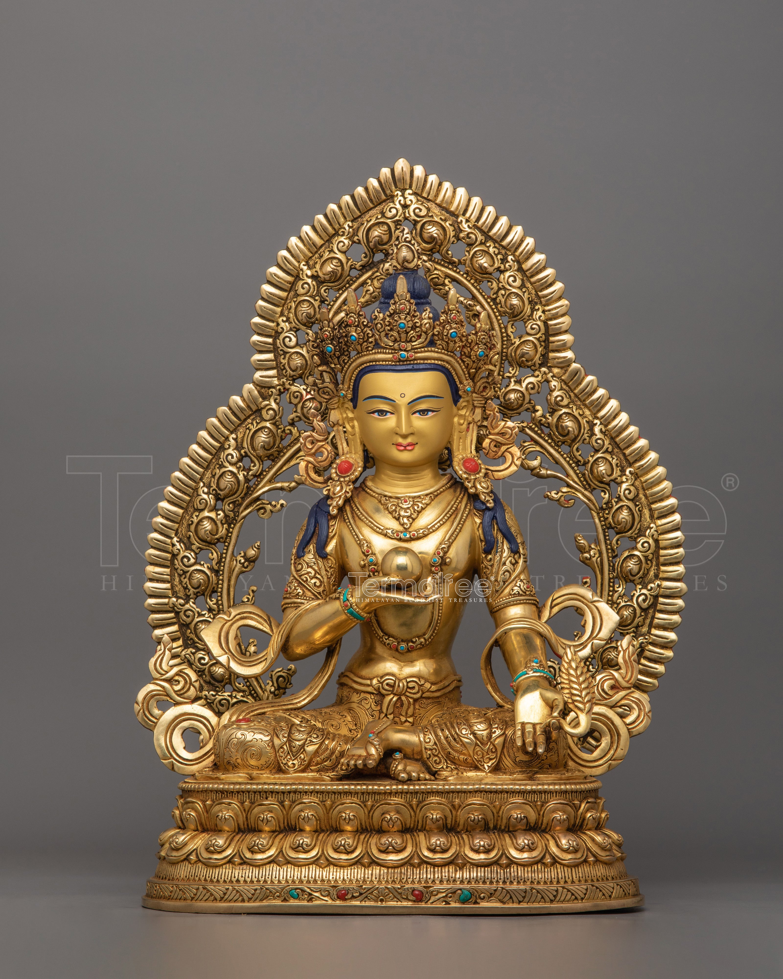 Traditional Bodhisattva Ksitigarbha Figurine | 24K Gold Gilded Copper Artwork