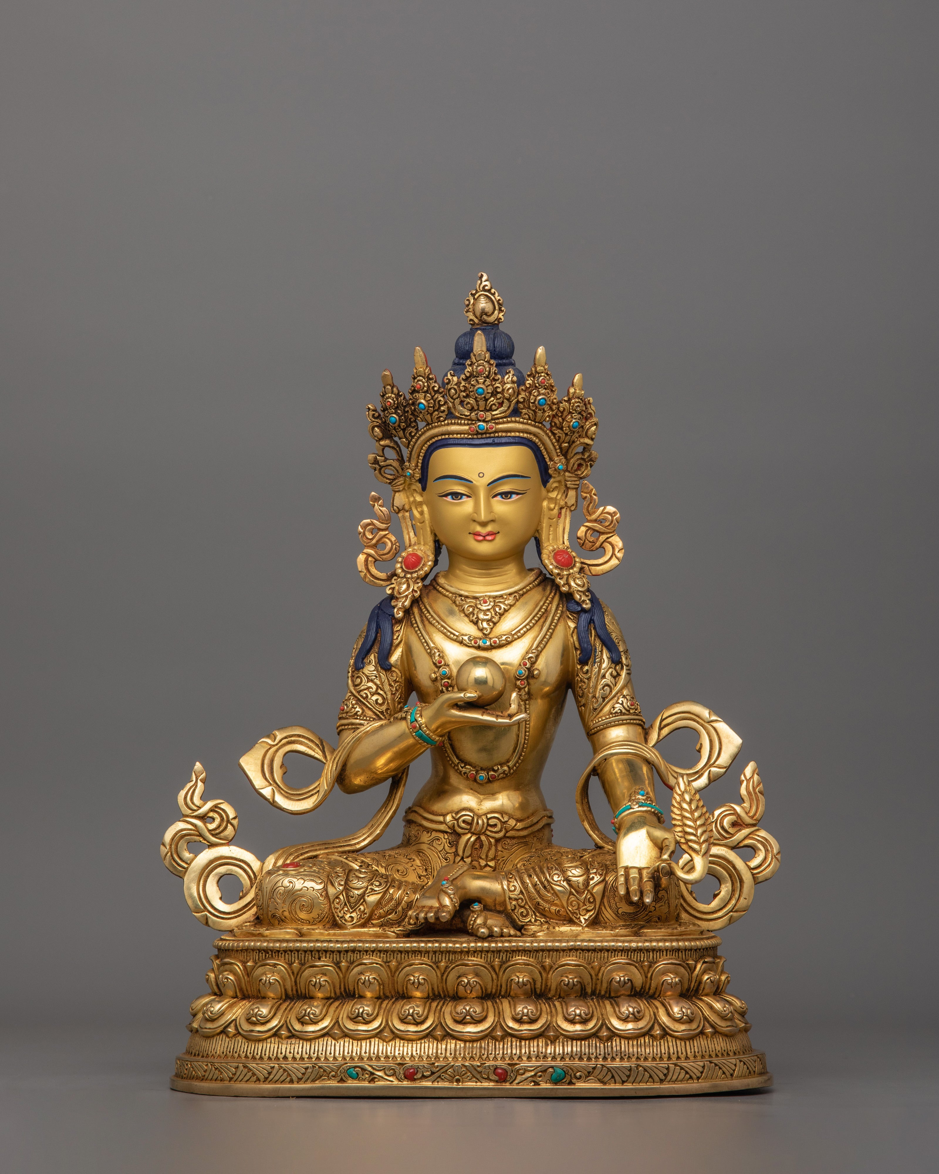 Traditional Bodhisattva Ksitigarbha Figurine | 24K Gold Gilded Copper Artwork