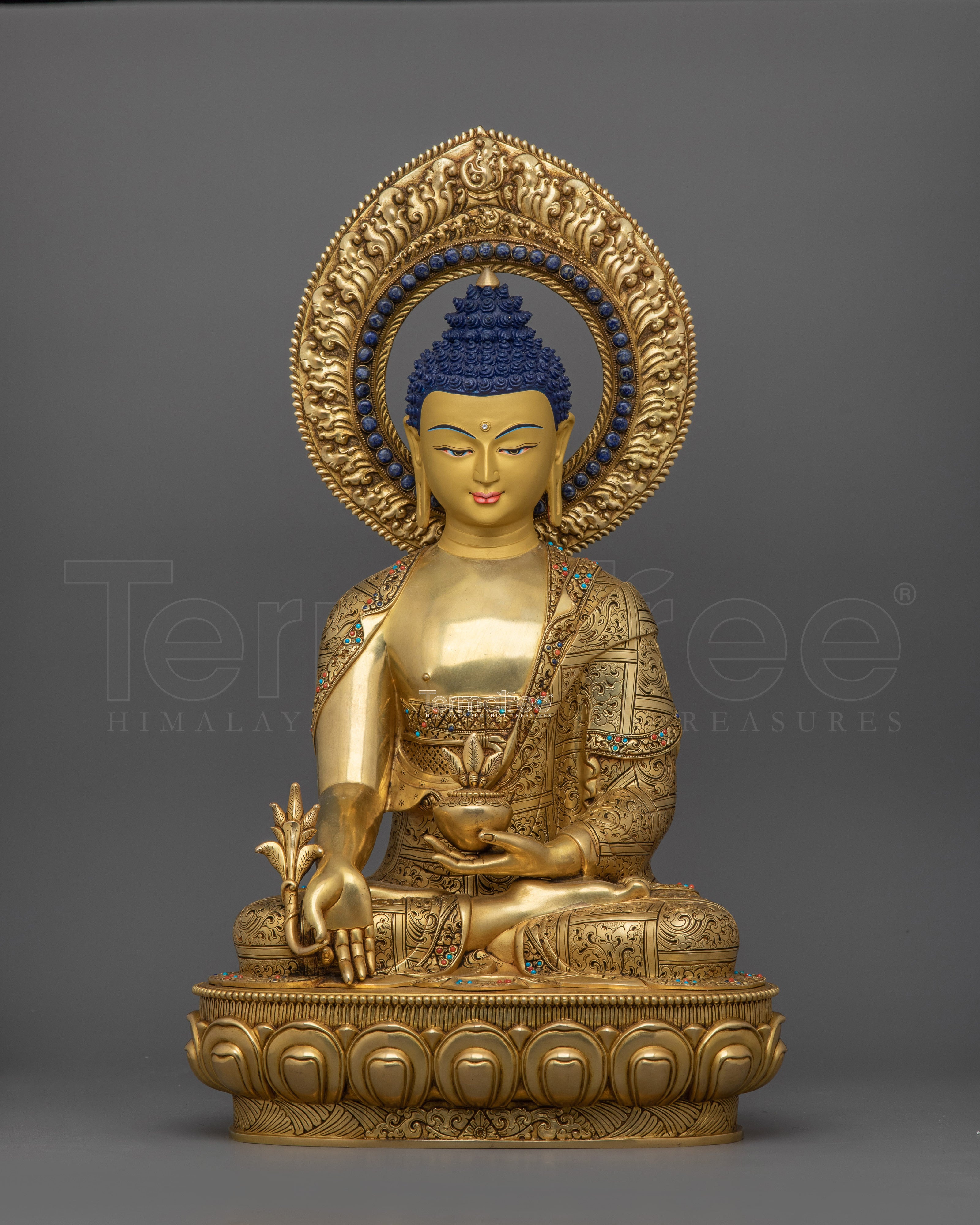 Healing Buddha Bhaisajyaguru Statue | 24K Gold Gilded Figurine