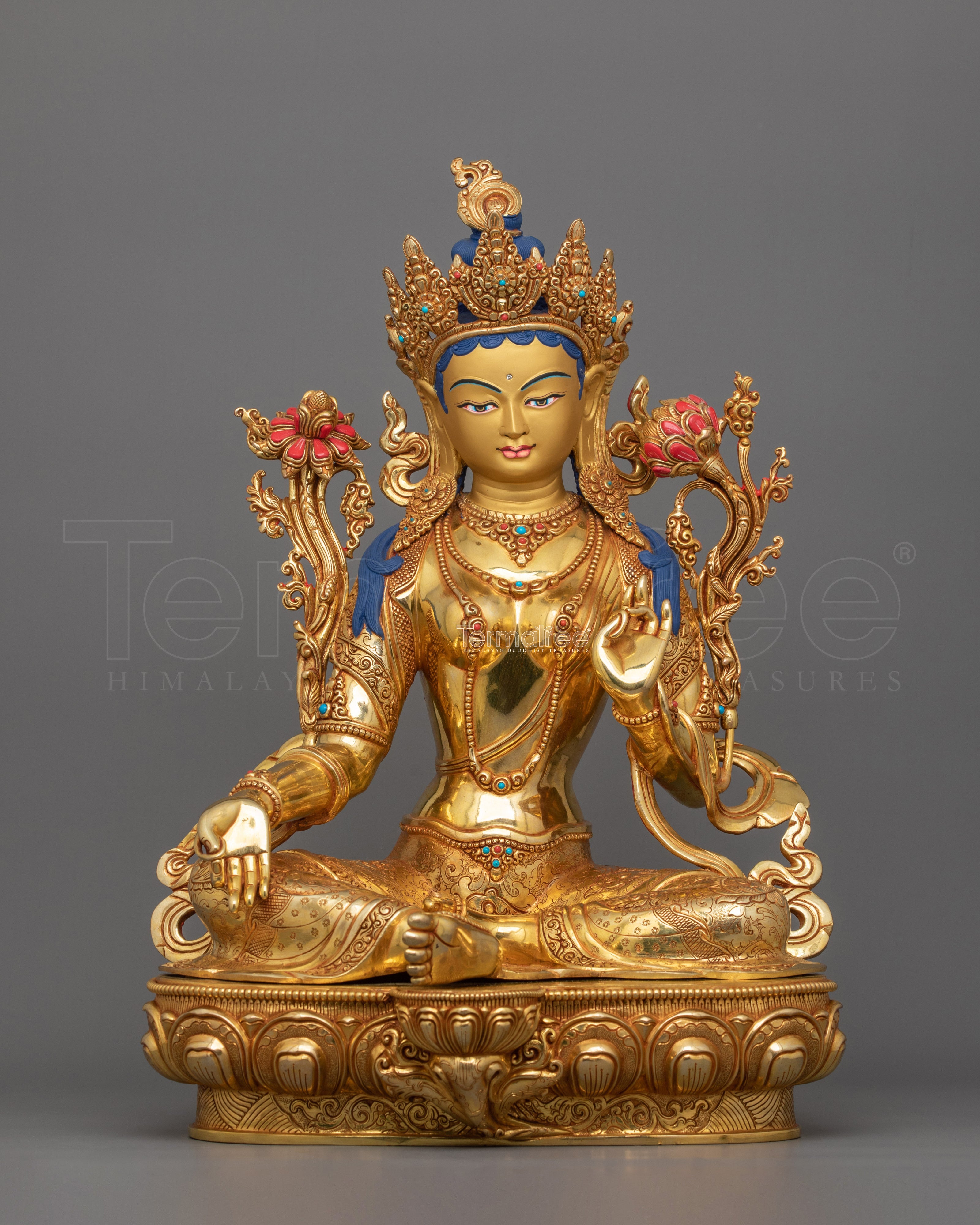 Tibetan Statue of Syamatara Goddess Figurine | Green Tara Sculpture
