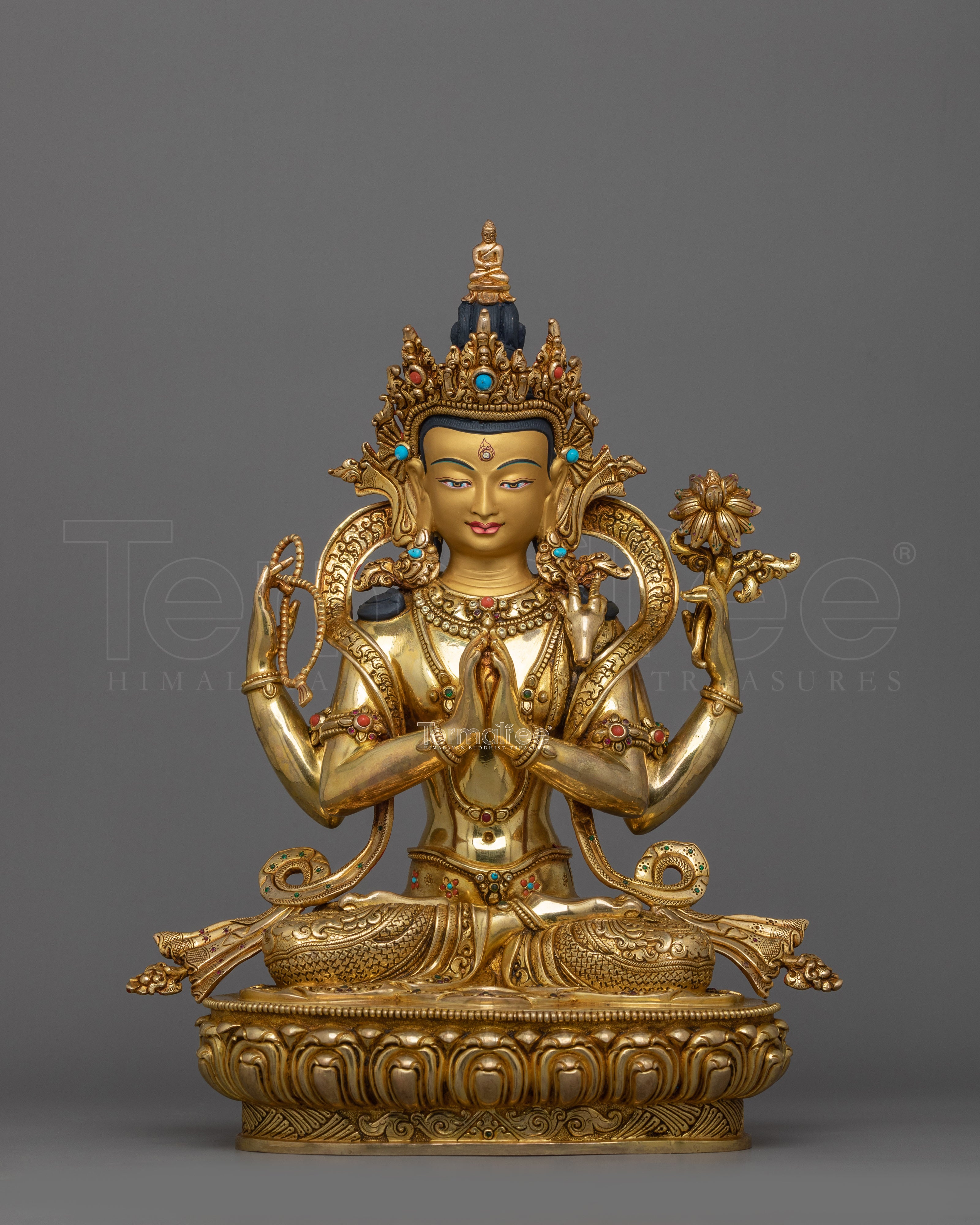 Bodhisattva Chenrezig 14.8 Inches Statue | Four Armed Avalokiteshvara Sculpture