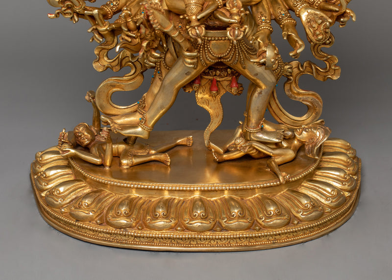 21.3" Handcrafted Kalachakra Sculpture | 24K Gold Gilded Copper Statue