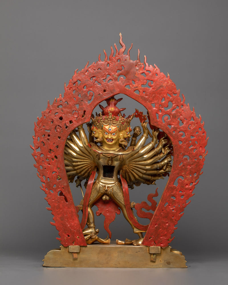21.3" Handcrafted Kalachakra Sculpture | 24K Gold Gilded Copper Statue