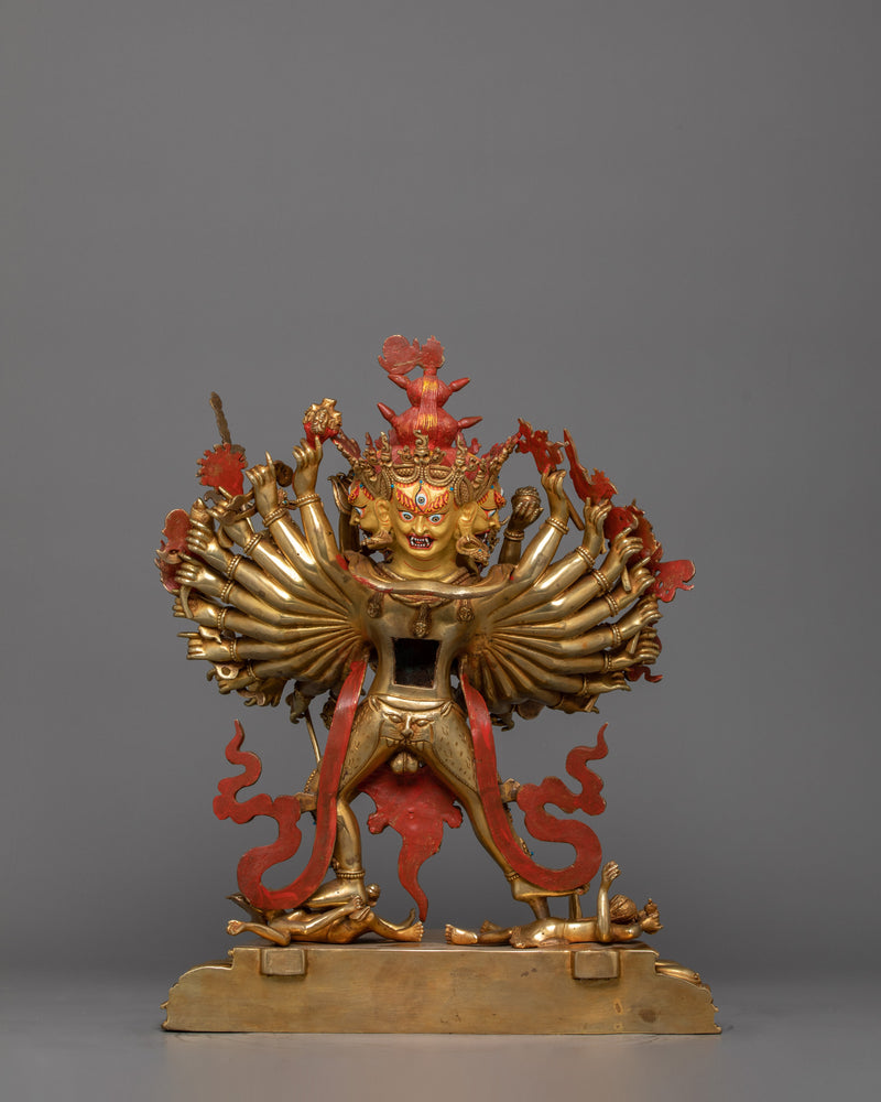 21.3" Handcrafted Kalachakra Sculpture | 24K Gold Gilded Copper Statue