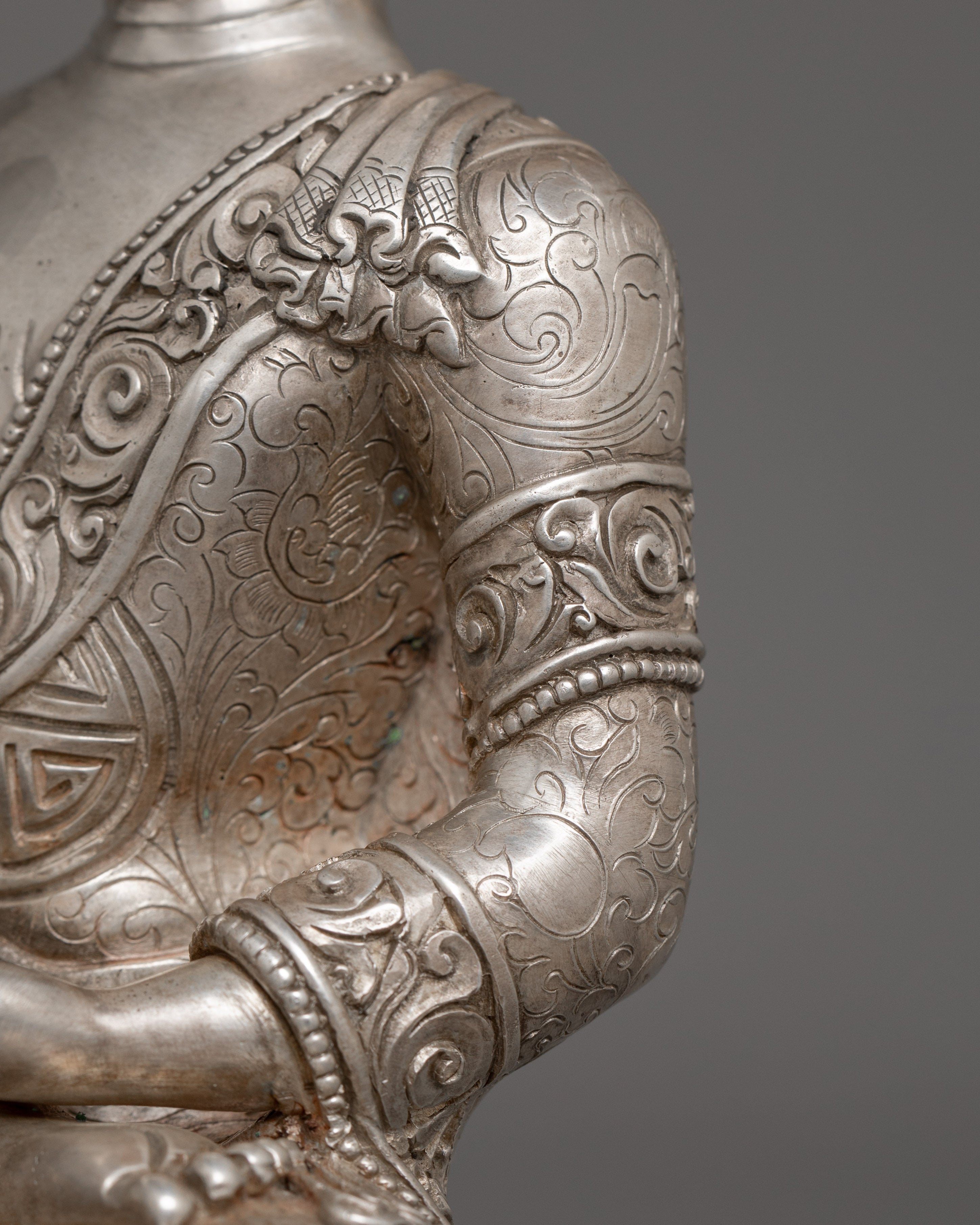 Silver Plated Shakyamuni Buddha Sculpture | Historical Buddha Statue