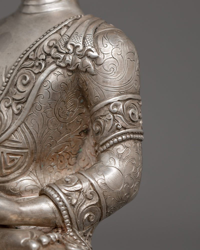Silver Plated Shakyamuni Buddha Sculpture | Historical Buddha Statue