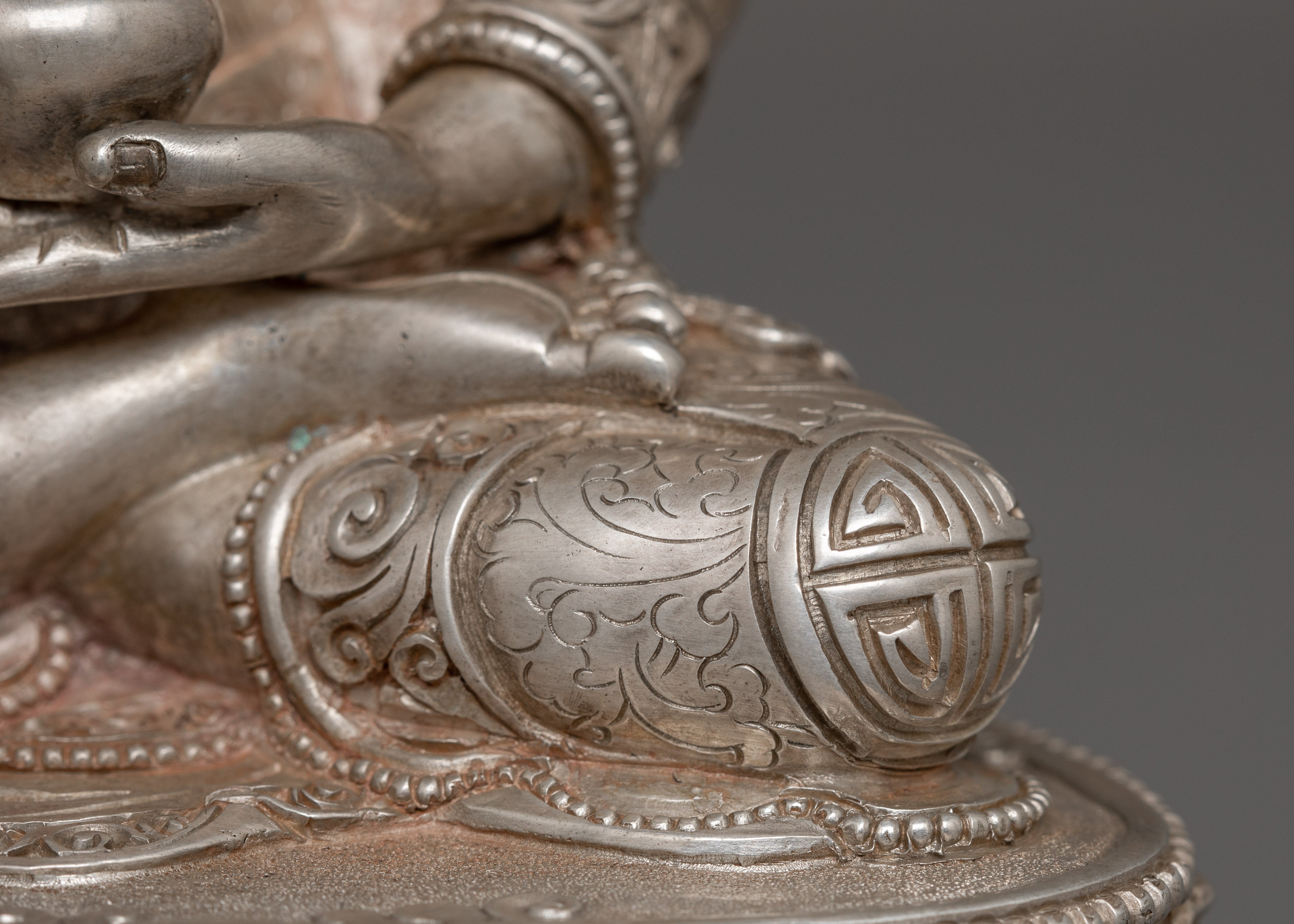 Silver Plated Shakyamuni Buddha Sculpture | Historical Buddha Statue