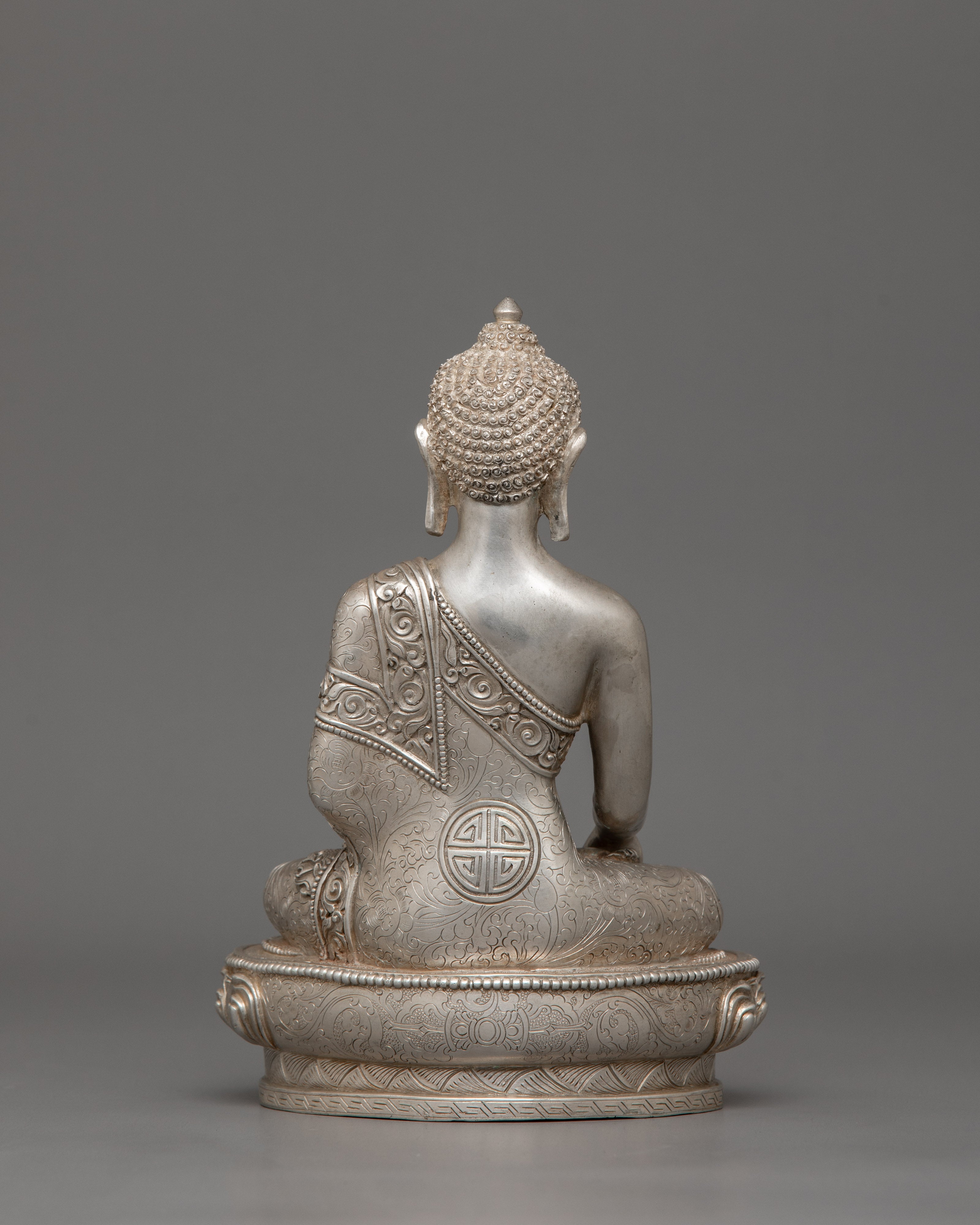 Silver Plated Shakyamuni Buddha Sculpture | Historical Buddha Statue