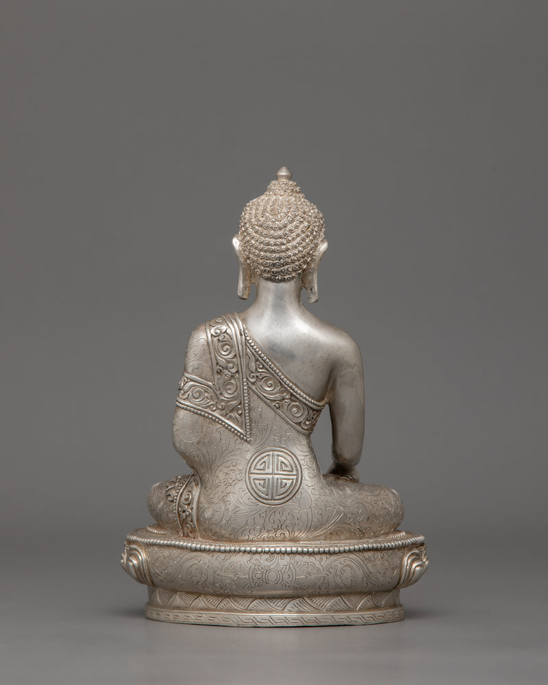 Silver Plated Shakyamuni Buddha Sculpture | Historical Buddha Statue